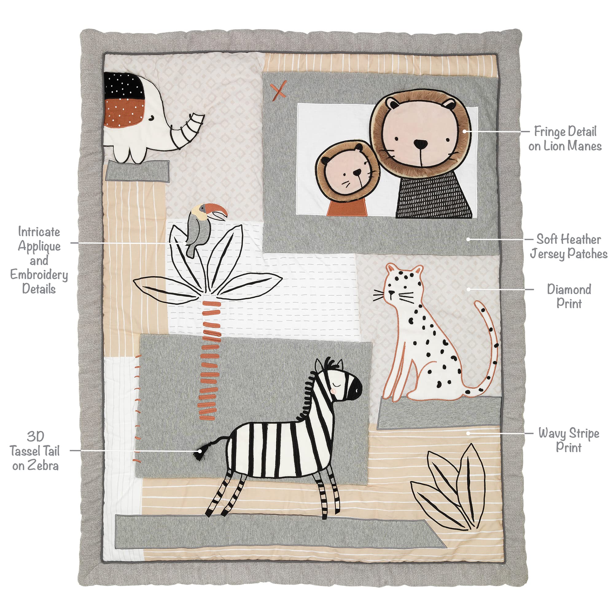 Lambs & Ivy Patchwork Jungle 4-Piece Crib Bedding Set | Soft Baby Nursery Bedding with Vibrant Animal Prints | Perfect for Jungle-Themed Nurseries & Baby Showers (Multicolor, 718004V)