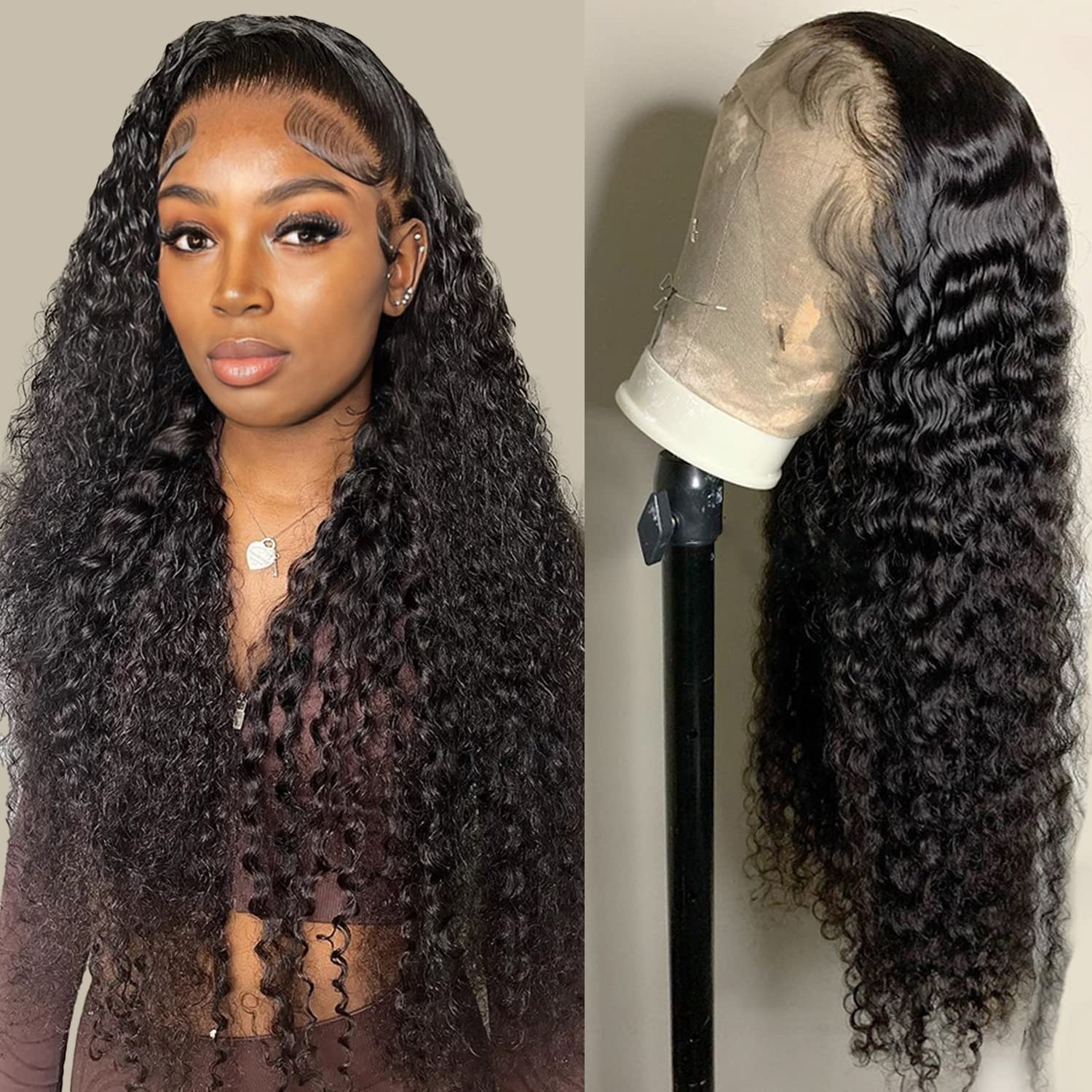 13x4 HD Transparent Lace Front Wigs Human Hair - 180% Density Deep Wave Glueless Lace Wig with Baby Hair & Pre-Plucked Hairline for Women | Natural Black Color 28 Inch | Perfect for Daily Wear, Parties & Special Occasions