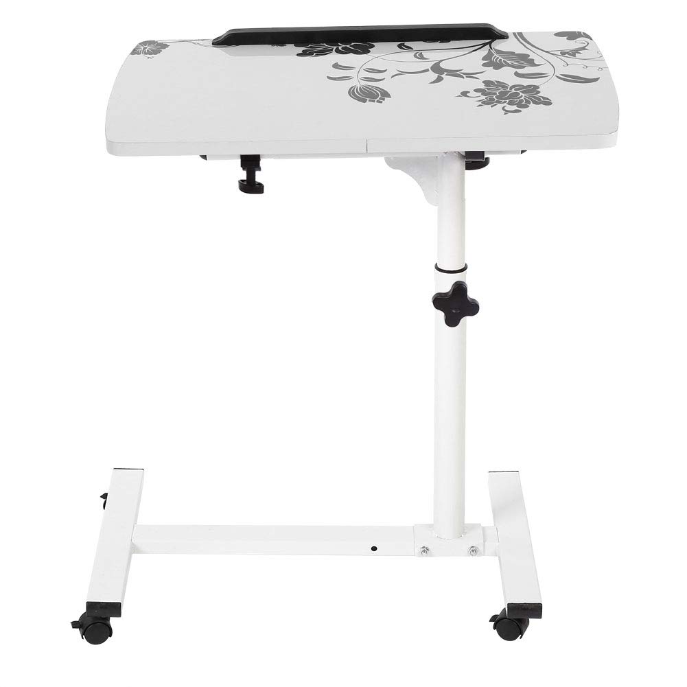 OhhGo Portable Laptop Desk with Wheels - Adjustable Height Multifunctional Rolling Table for Bed, Sofa, Office - White | Perfect for Work, Study, Snacking & Reading in Bed or Living Room