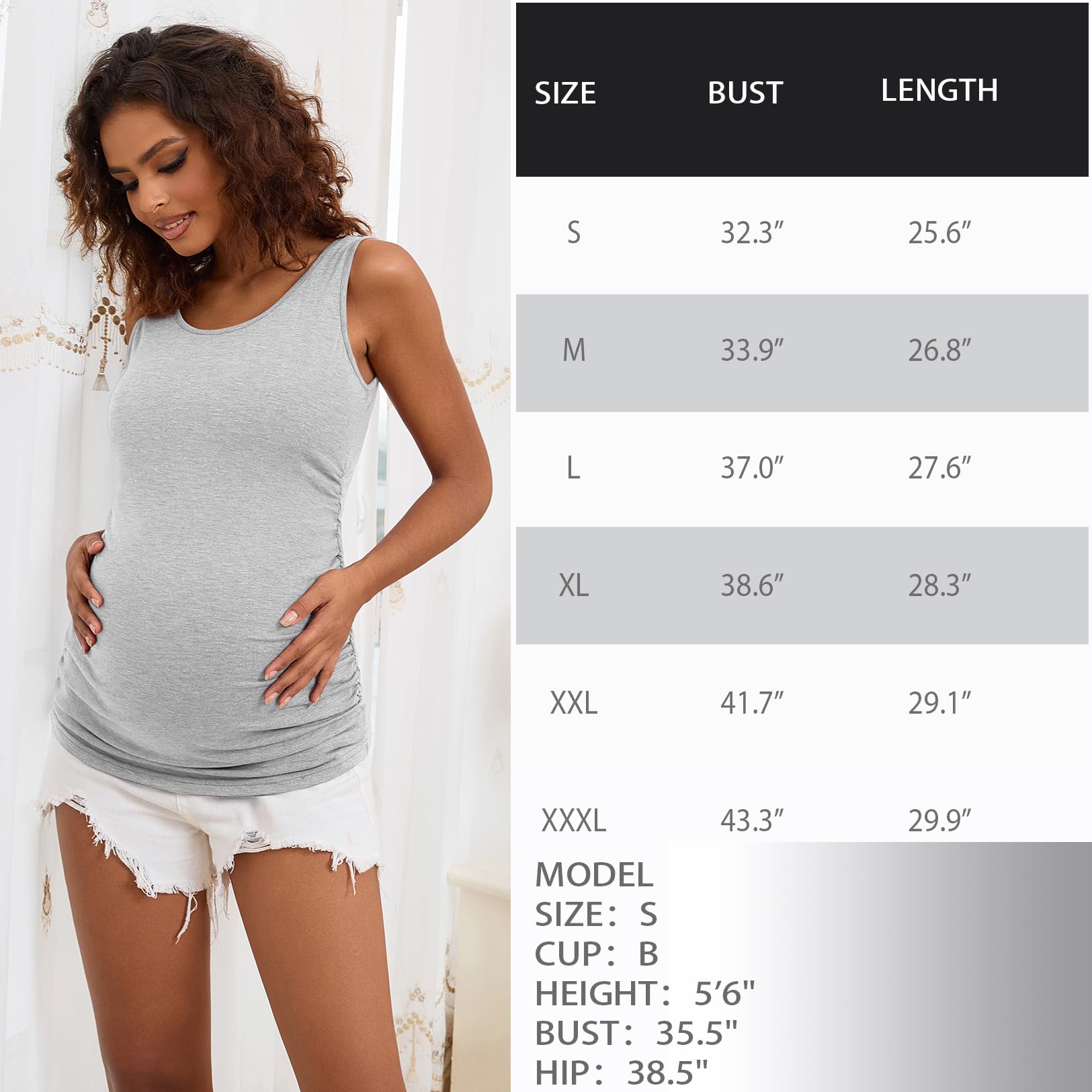 Maternity Tank Tops for Women - Ruched Sleeveless Basic Pregnancy Shirts & Nursing Tops | Comfortable Maternity Wear for Summer, Pregnancy & Breastfeeding
