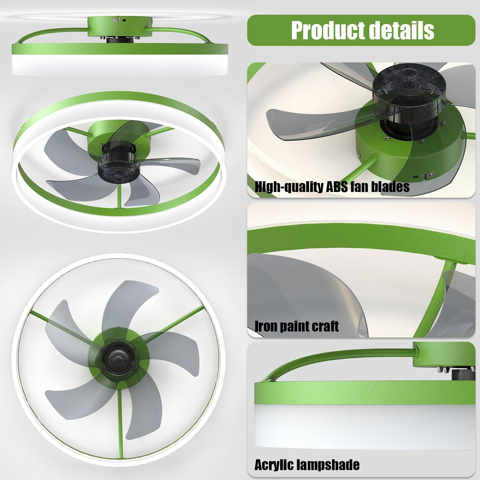 Modern Dimmable LED Ceiling Fan with Light - Ultra Thin Design, Embedded Installation, Energy Efficient (Green) - Perfect for Living Room, Bedroom, and Office Spaces