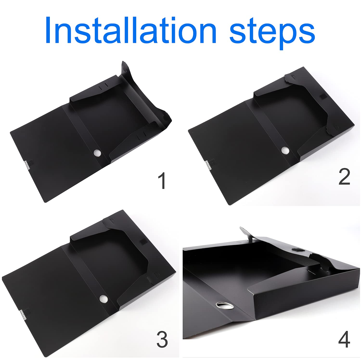 A4 Plastic Storage File Box - Foldable Document Organizer with 5.8cm Thickened Design, Large Capacity Black File Holder (4-Pack) - Perfect for Office, Home & School Organization