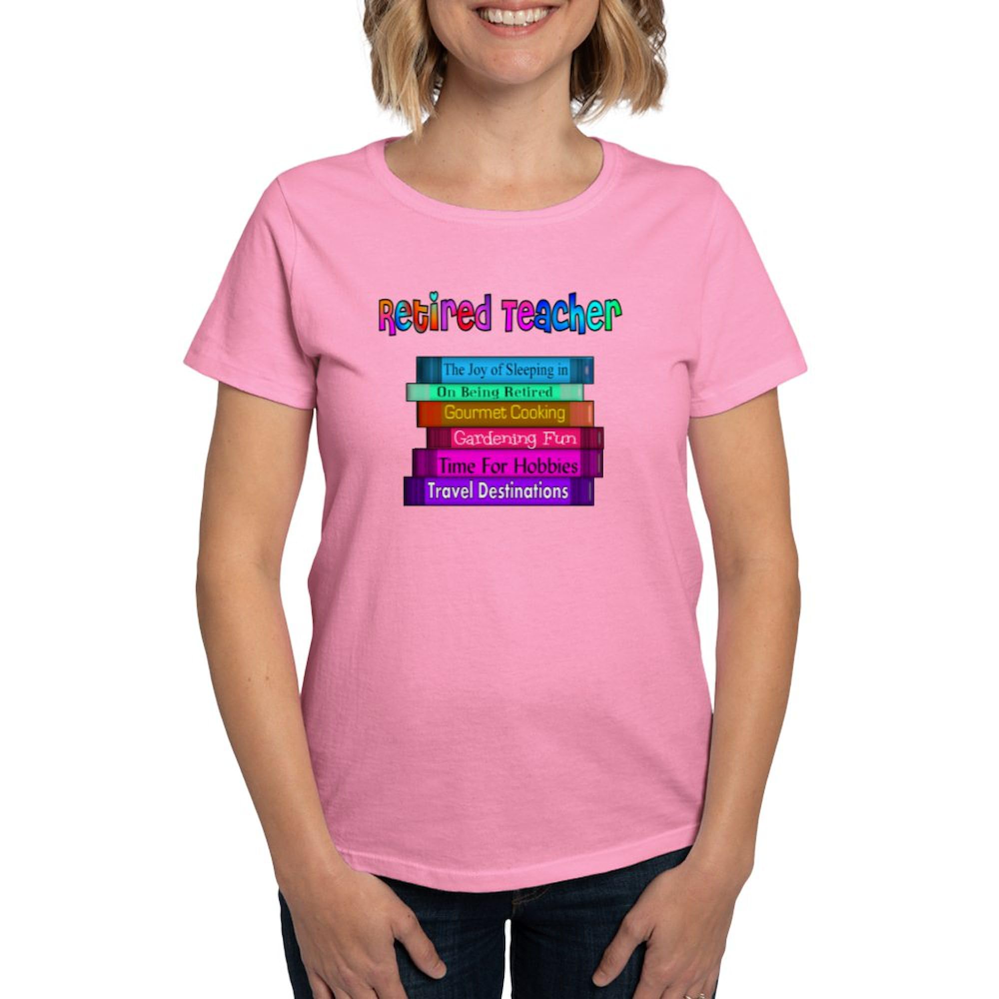 Retired Teacher Book Stack 20 Women's Dark Cotton T-Shirt - Comfortable Casual Tee for Educators, Librarians & Book Lovers - Perfect for Teaching Retirement Gifts, Book Club Meetings & Everyday Wear