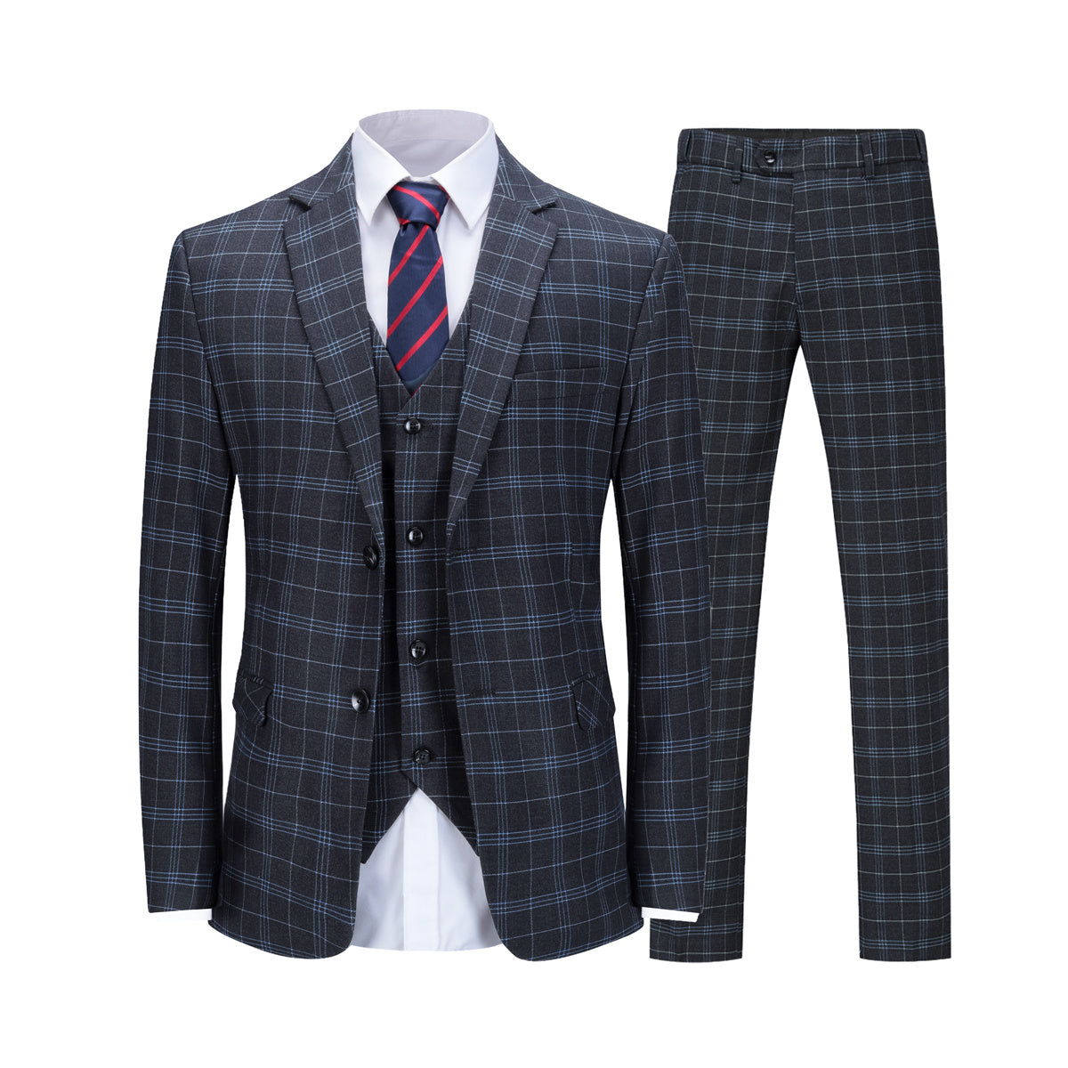 Vintage Slim Fit 3-Piece Plaid Black Suit for Men - Formal Business Attire, Wedding & Special Occasions