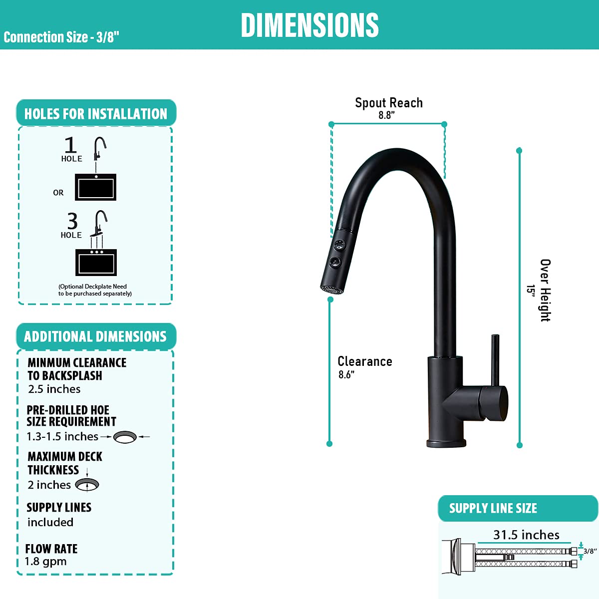 Black Kitchen Faucet with Pull Down Sprayer - Single Handle Pull Out Sink Faucet for RV, Farmhouse & Commercial Use | Durable & Stylish for Home, Restaurant & Outdoor Kitchens