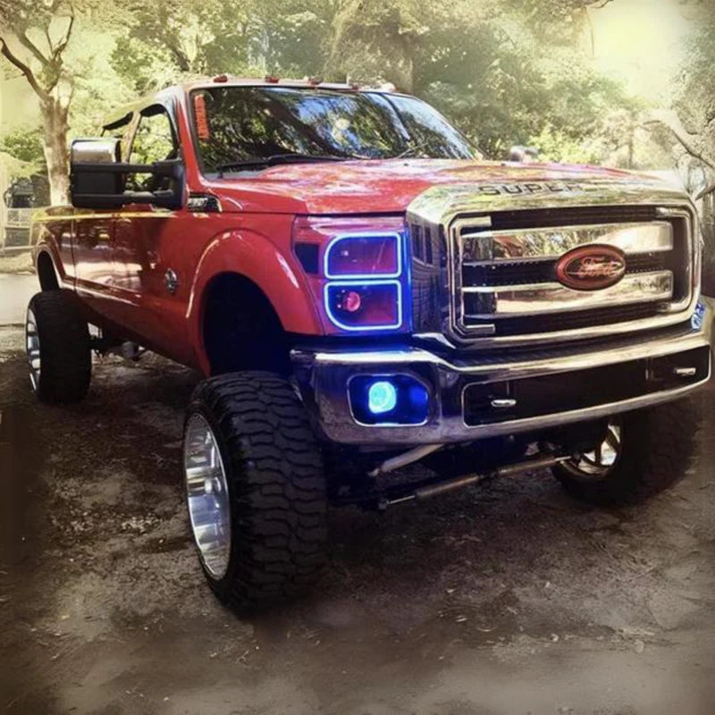 Ford Super Duty Multicolor Flow Halo Headlight Kit for 2011-2016 Models - Upgrade Your Truck's Style & Visibility for Night Driving & Off-Road Adventures
