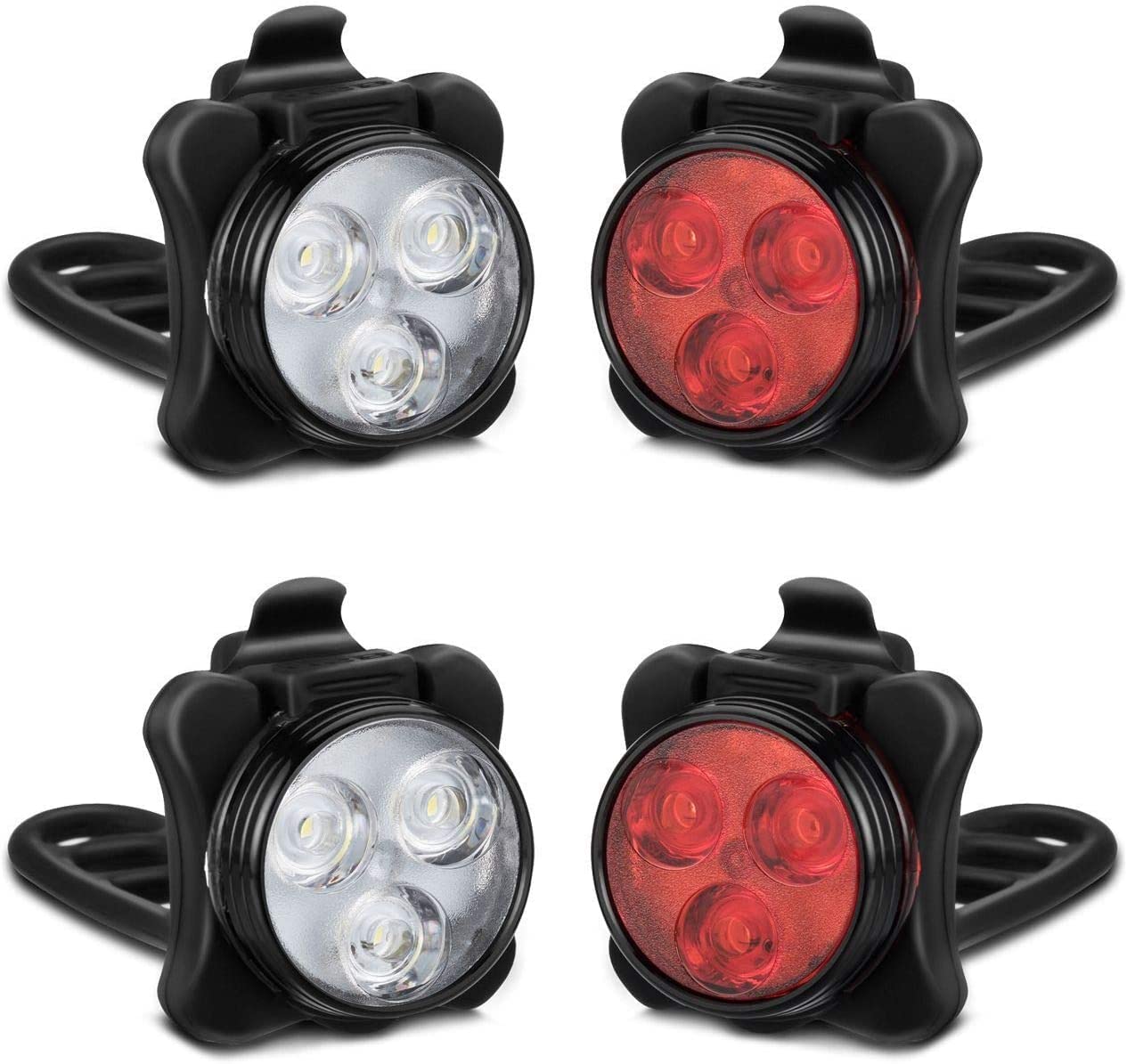 Super Bright Rechargeable Bike Light Set - 4 LED Lights for Cycling Safety