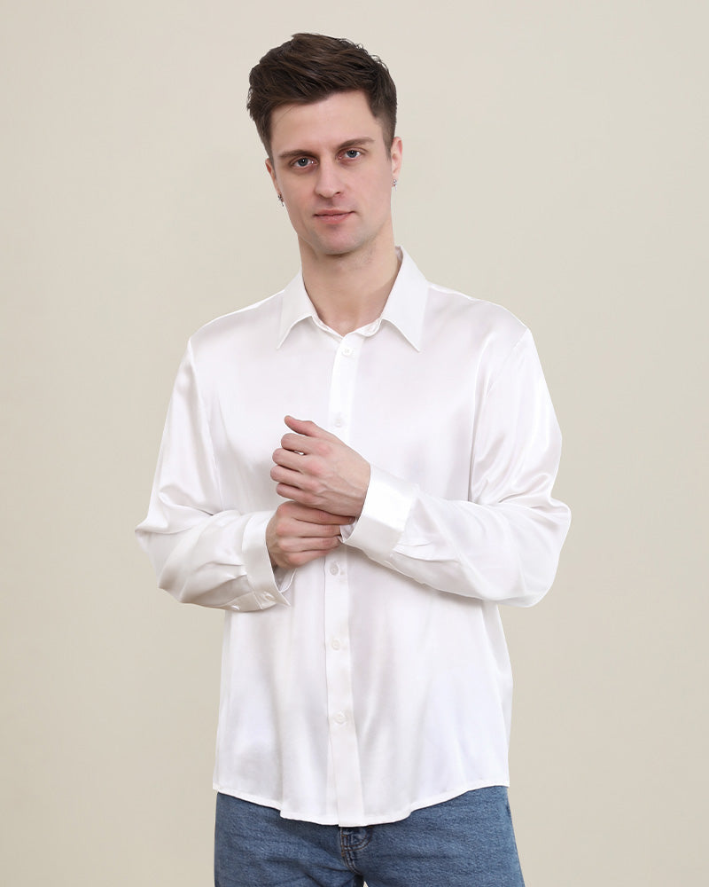 Premium Men's Classic Collar Silk Long Sleeve Shirt - Elegant Formal & Business Wear - Perfect for Office, Weddings & Special Occasions