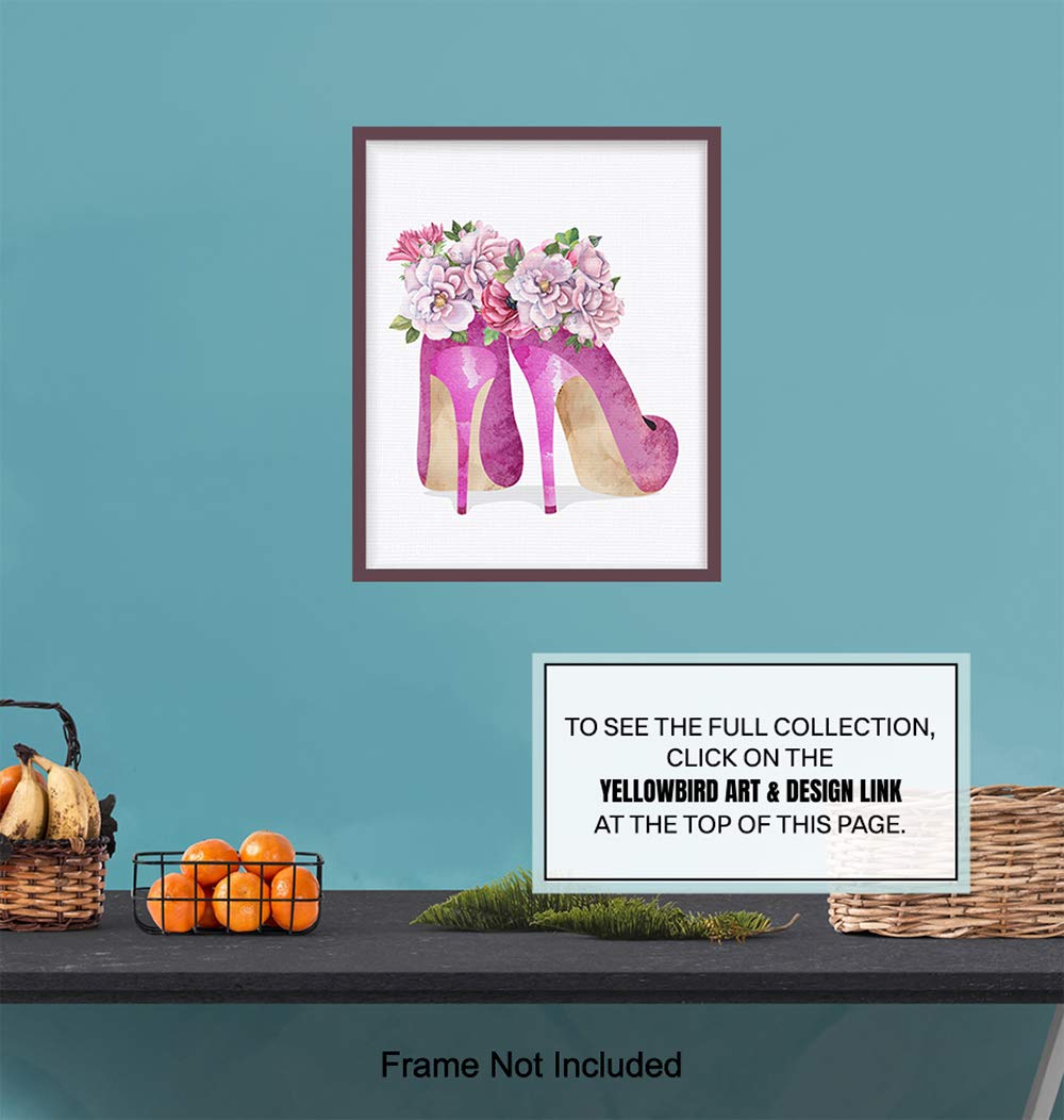 Glam Wall Decor - Fashion Wall Art Poster for Women & Girls - High Fashionista Luxury Print - Pink Couture High Heel Shoes - Perfect for Bedroom & Living Room Decoration