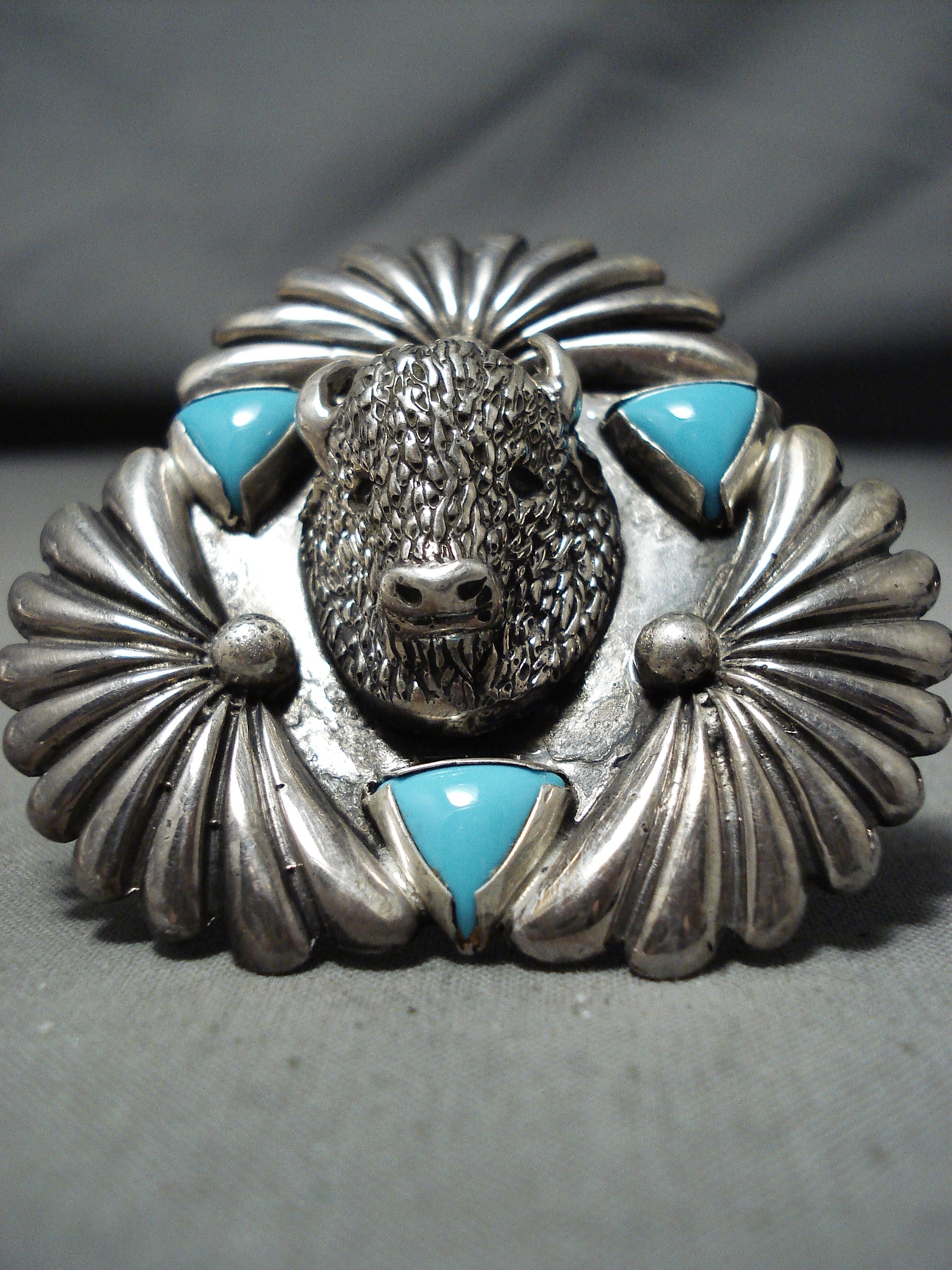 Authentic Native American Navajo Sleeping Beauty Turquoise Sterling Silver Buffalo Ring – Handcrafted Jewelry for Women & Men | Perfect for Western Fashion, Boho Style & Gift Giving