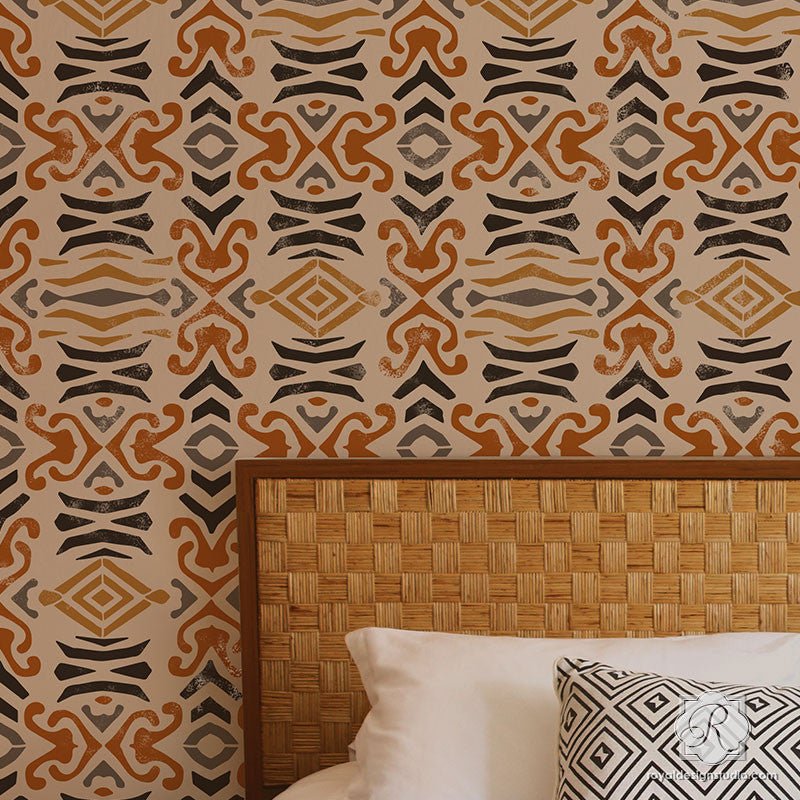 Adisa Tribal Wall Stencil - African Inspired DIY Home Decor Stencils for Painting, Wall Art, and Furniture - Perfect for Bedrooms, Living Rooms, and Craft Projects