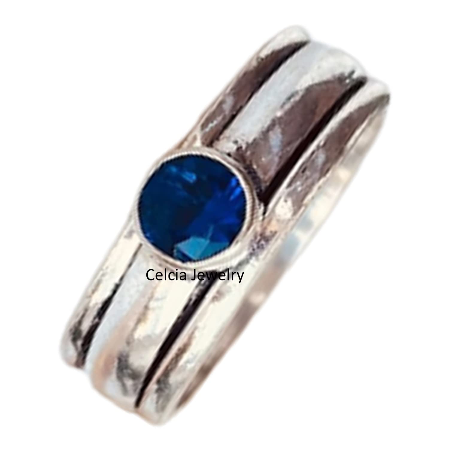 Natural Blue Sapphire Spinner Ring - September Birthstone Jewelry for Women & Men, Fidget Anxiety Relief Ring, Meditation & Stress Relief Spinning Ring, Elegant & Delicate Design (US Size 7) - Perfect Gift for Birthday, Anniversary & Relaxation Therapy