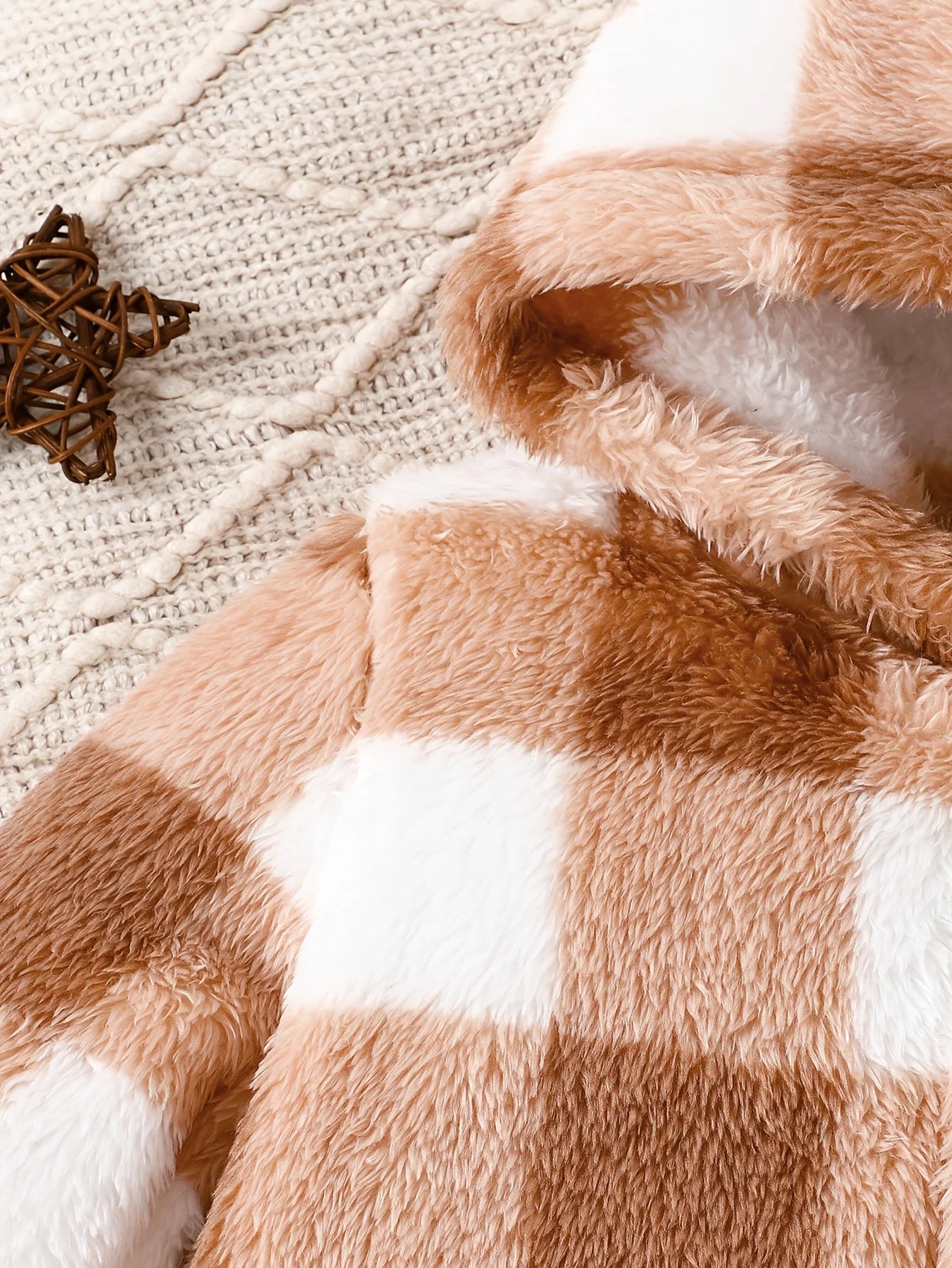 Soft Arctic Velvet Baby Girls' Onesie - Warm Brown Plaid Hooded Romper with Feet for Newborns | Cozy Winter & Fall Outfit for Infants