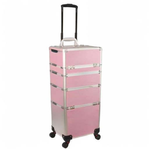 HIKER Professional Makeup Rolling Case HK6501 - 2 in 1 Hair Stylist Organizer with 3 Slide Drawers & Removable Tray | 4-Wheel Spinner Luggage with Lock, Mirror, Extra Lid & Shoulder Strap | Pink Matte Cosmetic Case for Travel & Salon Use
