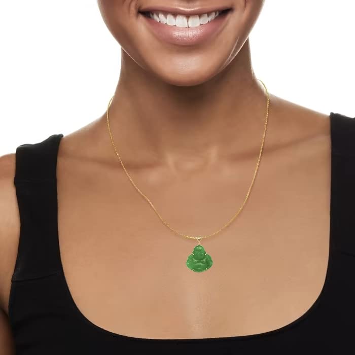 14K Solid Yellow Gold Laughing Buddha Pendant Necklace - 18