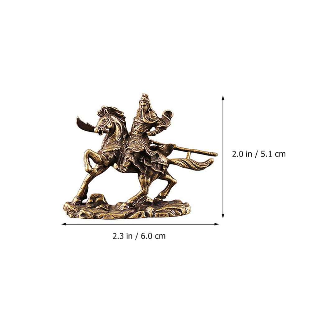 Guan Yu on Horseback Brass Ornament - Desktop Decor for Home & Office - Chinese Warrior Statue for Feng Shui, Collectibles, and Gift Giving