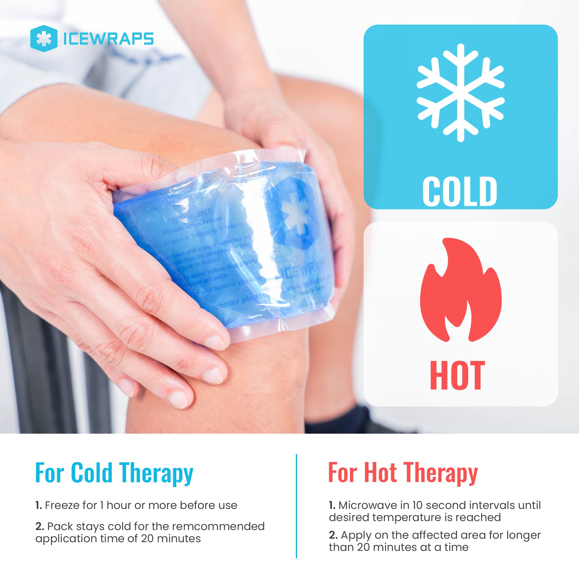 ICEWRAPS 5x7 Inch Reusable Hot & Cold Gel Ice Packs for Injuries - Pain Relief for Arm, Leg, Back, Migraines - Flexible Gel Compress for Sports Injuries, Post-Surgery Recovery & Muscle Soreness - Pack of 4