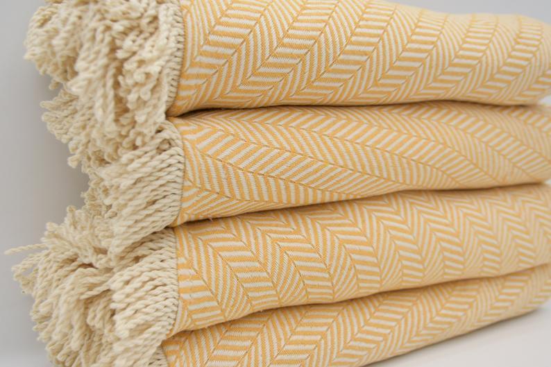 Premium 100% Cotton Peach Yellow Round Beach Towel - Soft, Absorbent & Quick-Drying for Pool, Beach, Yoga & Outdoor Activities