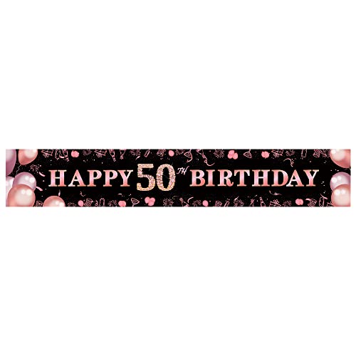 Happy 50th Birthday Banner Rose Gold