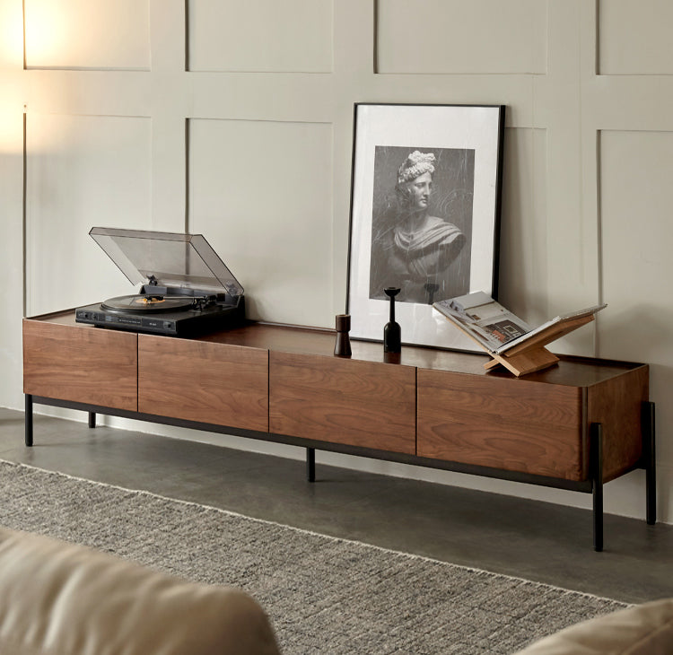 Black Walnut Solid Wood TV Stand - Modern Entertainment Center for Living Room, Bedroom, Home Theater | Durable Hardwood Media Console with Storage Shelves | Perfect for TV, Gaming, Streaming & Home Decor