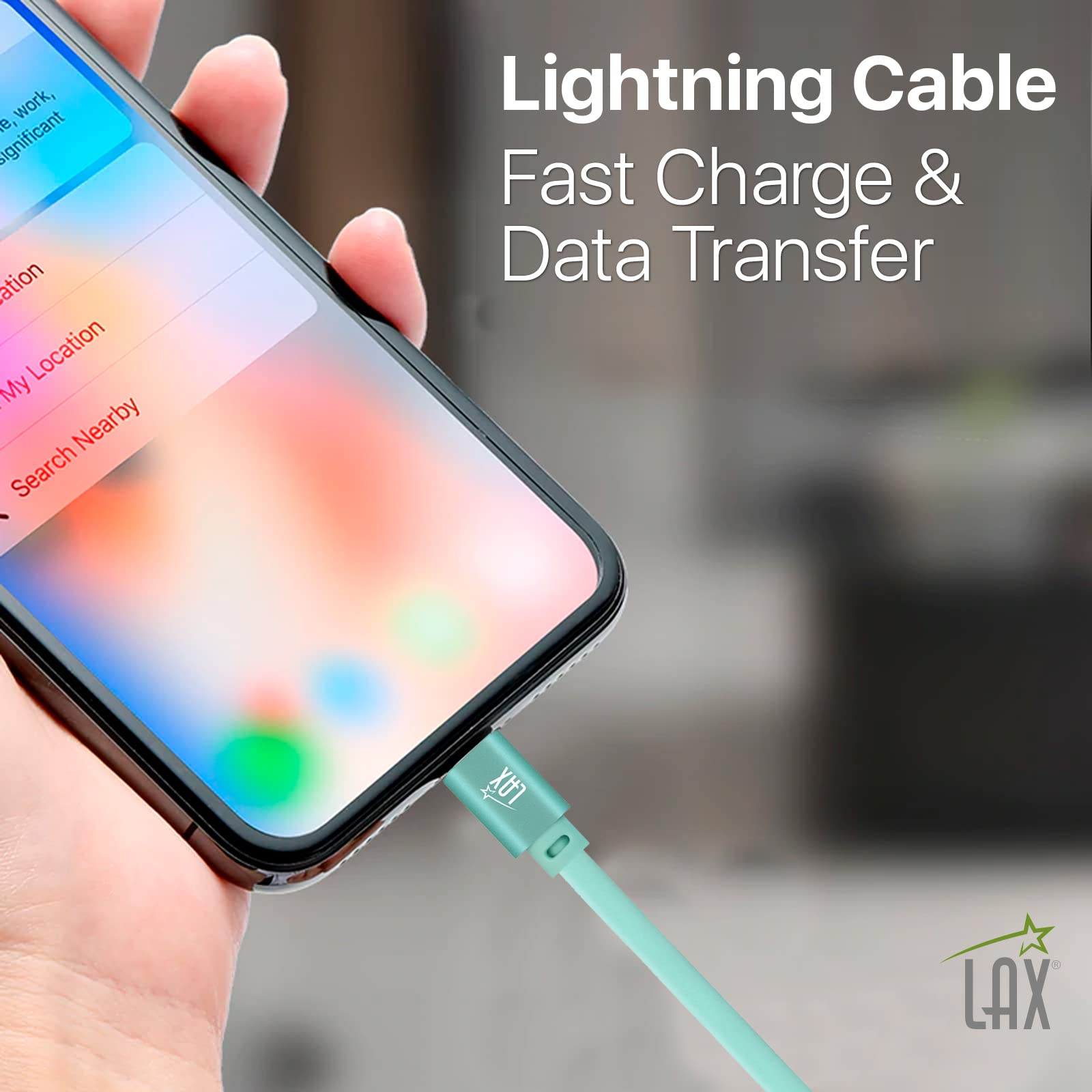 LAX USB A to Lightning Cable - Glow in The Dark Apple MFI Certified Fast Charging Cable for iPhone 14/13/12/11/X/8/7, iPad, iPod - 10ft Blue - Durable & Tangle-Free for Home, Office, Car Charging