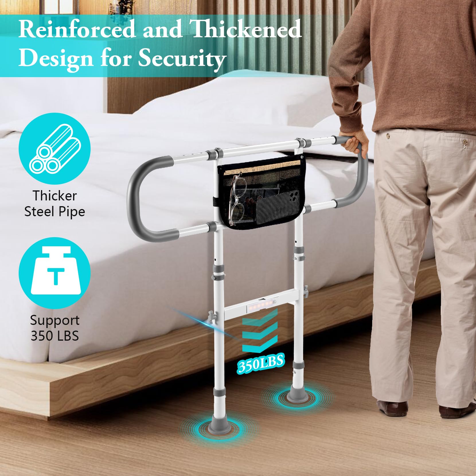 **Adjustable Bed Safety Rails for Elderly Adults - Bed Assist Handrail with Grab Bar for Seniors - Fits King, Queen, Full & Twin Beds - Ideal for Home Care, Fall Prevention & Mobility Support**