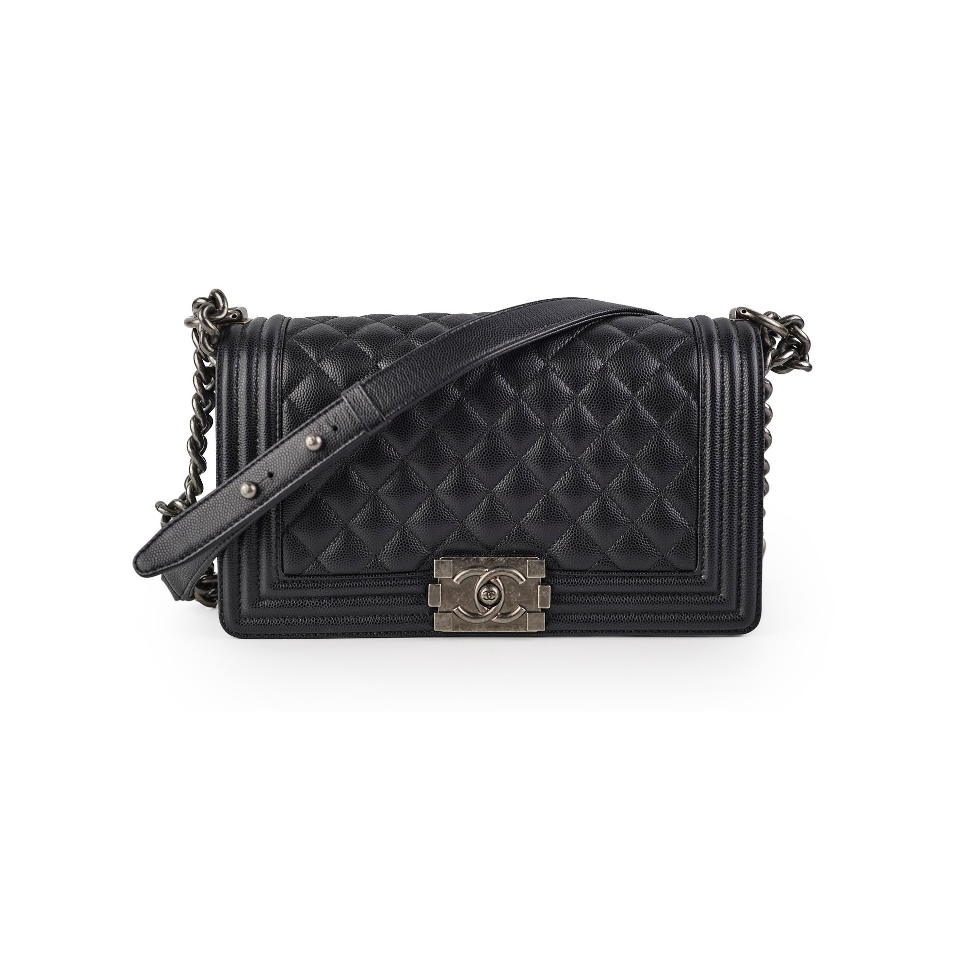 Chanel Old Medium Caviar Boy Bag Black with Microchip - Luxury Crossbody Bag for Women, Perfect for Date Night & Evening Events