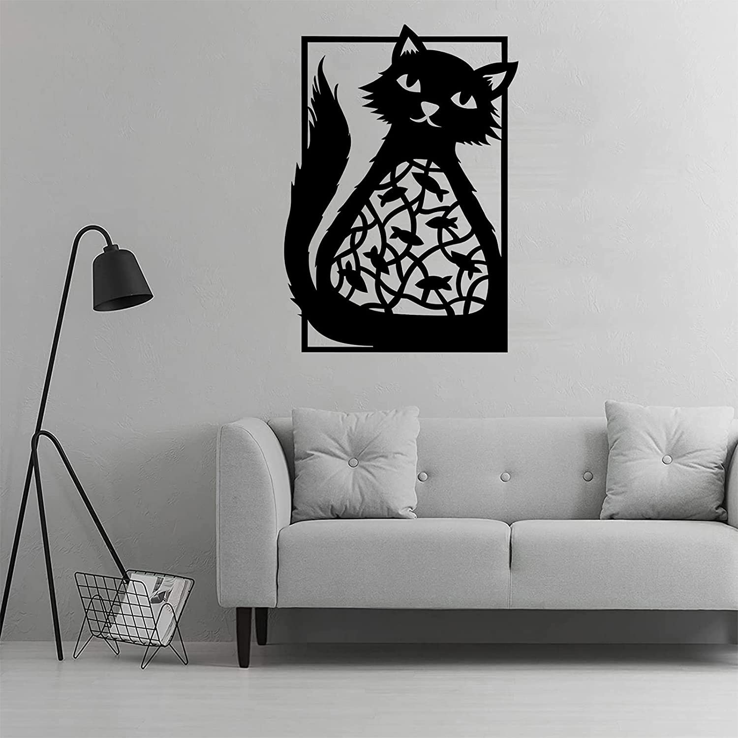 Black Metal Retro Cat Wall Art Sculpture - Geometric Silhouette Home Decor for Living Room, Bedroom & Office - Safety Certified Metal Wall Decoration