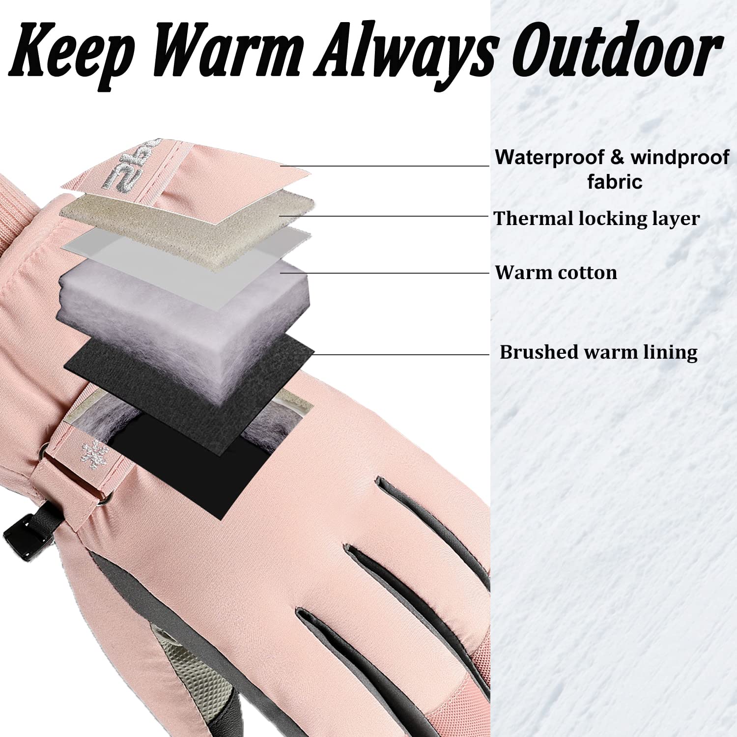 Beurlike Women's Waterproof Winter Gloves - Touchscreen Ski & Snowboard Gloves for Cold Weather - Warm Driving Gloves for Outdoor Activities, Hiking, and Winter Sports