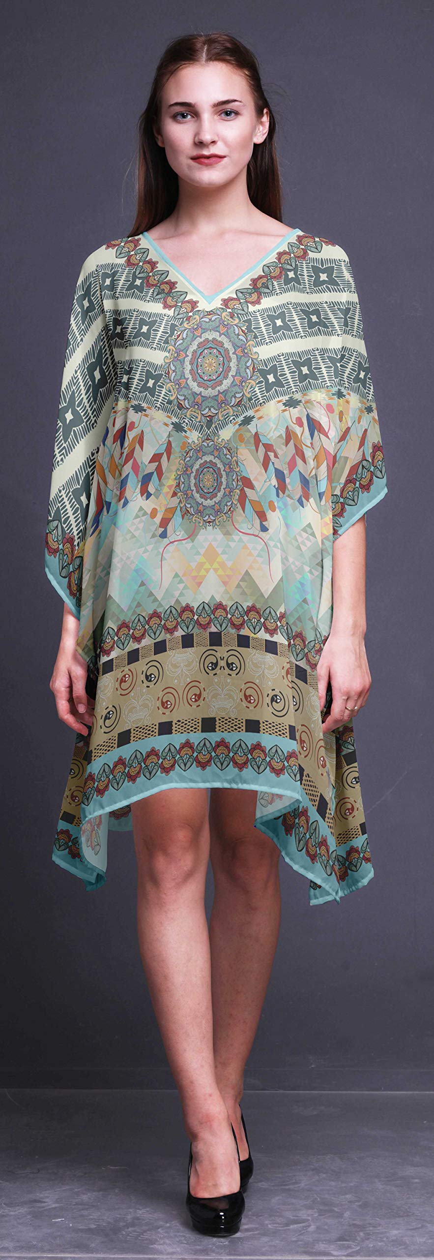 Women's Beach Kaftan Cover Up - Flowy Midi Dress with Short Sleeves | Bikini Cover Up, Swimwear Dress for Pool, Vacation & Summer Outfits