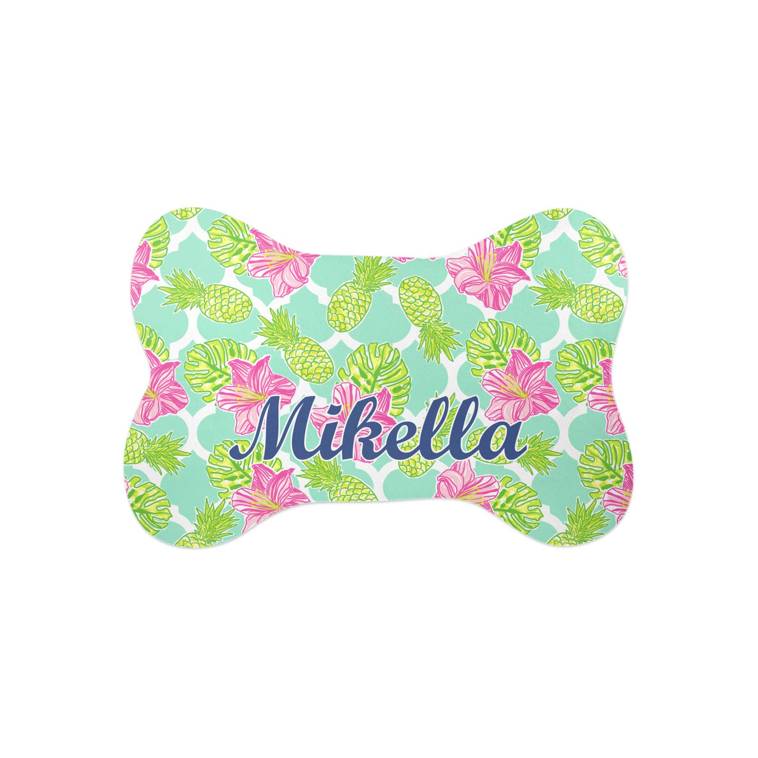 Personalized Preppy Hibiscus Bone-Shaped Dog Food Mat - Non-Slip Pet Feeding Mat for Small Dogs - Perfect for Kitchen, Dining Area & Outdoor Use