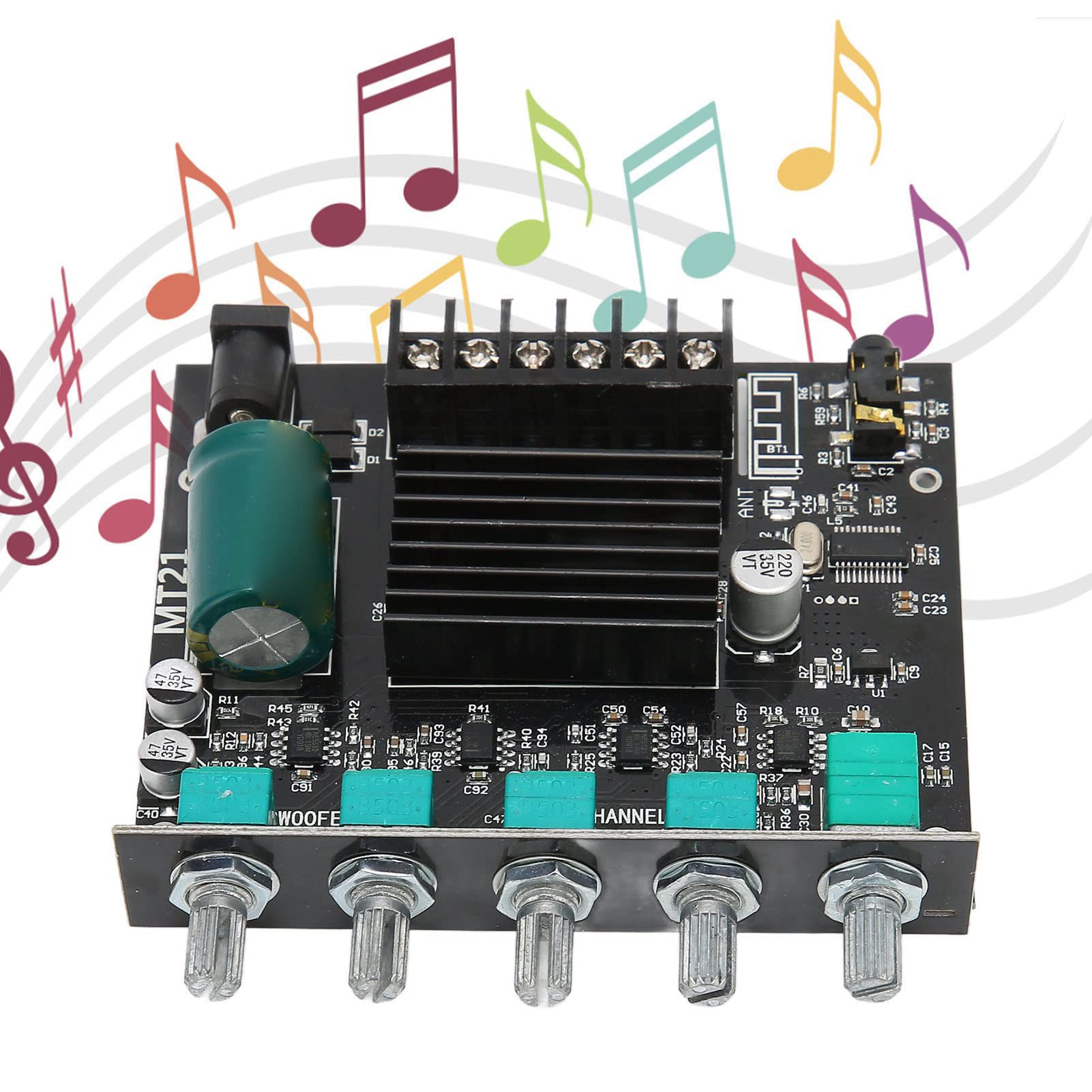High Power BT Amplifier Board 12-24V, 100W Stereo Digital Audio Amp with AUX/BT Input & Subwoofer Output for 4-8Ω Speakers - Perfect for Home Theater, Car Audio & DIY Sound Systems