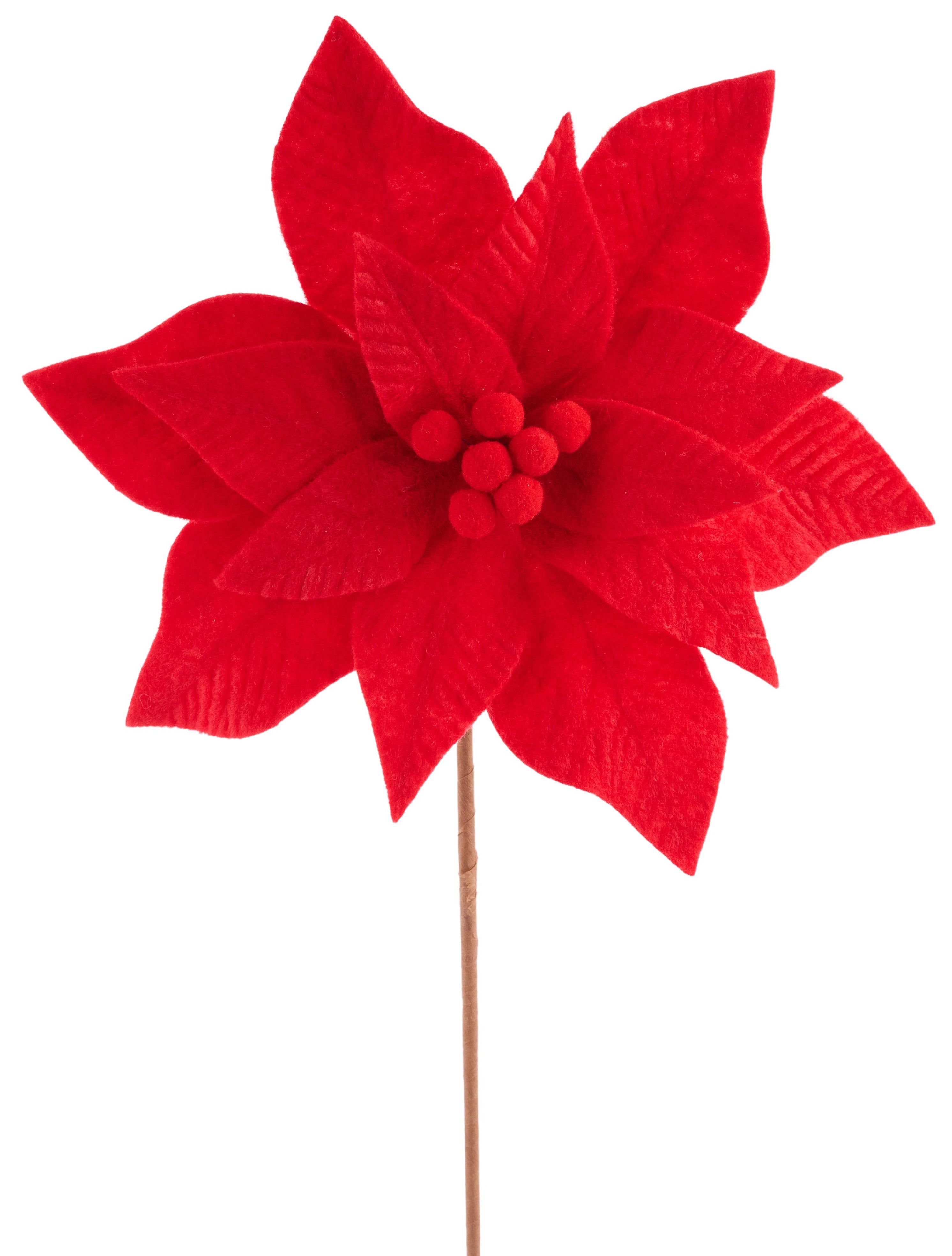 20 Red Felt Poinsettia Stem Picks - Christmas Floral Arrangement Decor for Holiday Wreaths, Centerpieces, and DIY Crafts