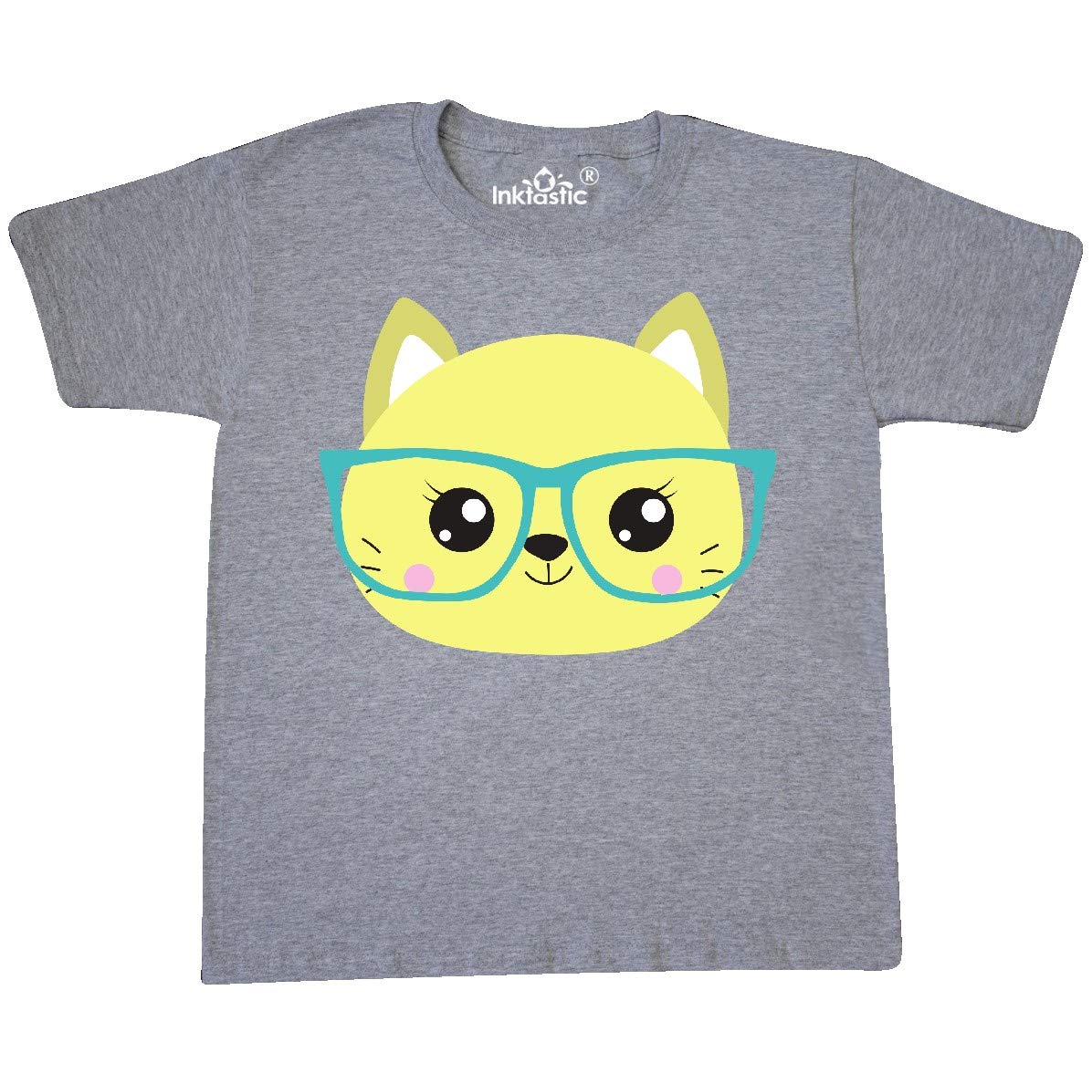 Inktastic Hipster Cat with Glasses - Cute Kitten Graphic Youth T-Shirt for Boys & Girls - Perfect for Casual Wear, School, and Cat Lovers Gifts