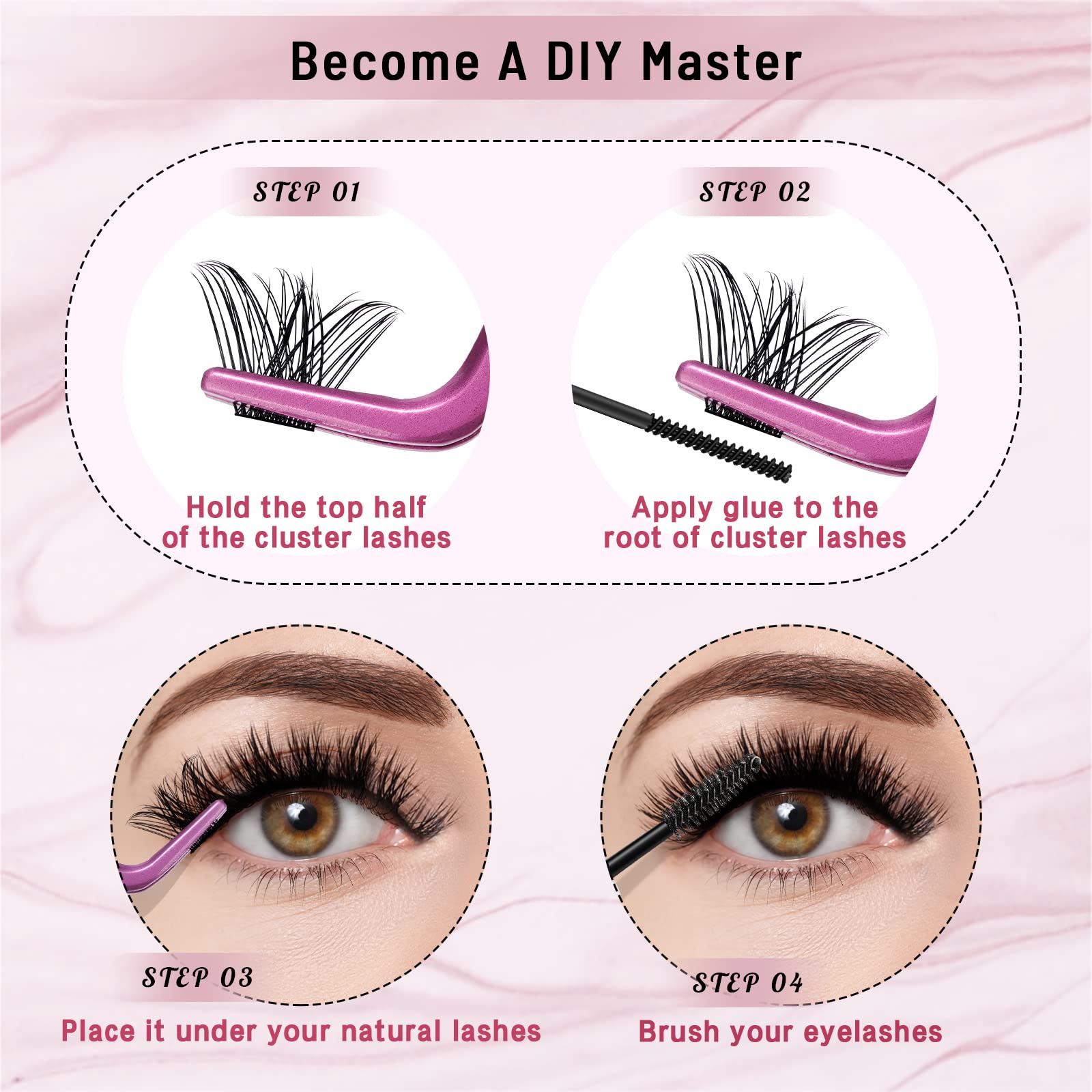 180 Pcs Fluffy Cluster Lashes for DIY Eyelash Extensions - Easy to Apply at Home, Includes Mirror (Volume, D-14-20 Mix) - Perfect for Natural & Glamorous Looks, Parties & Special Occasions