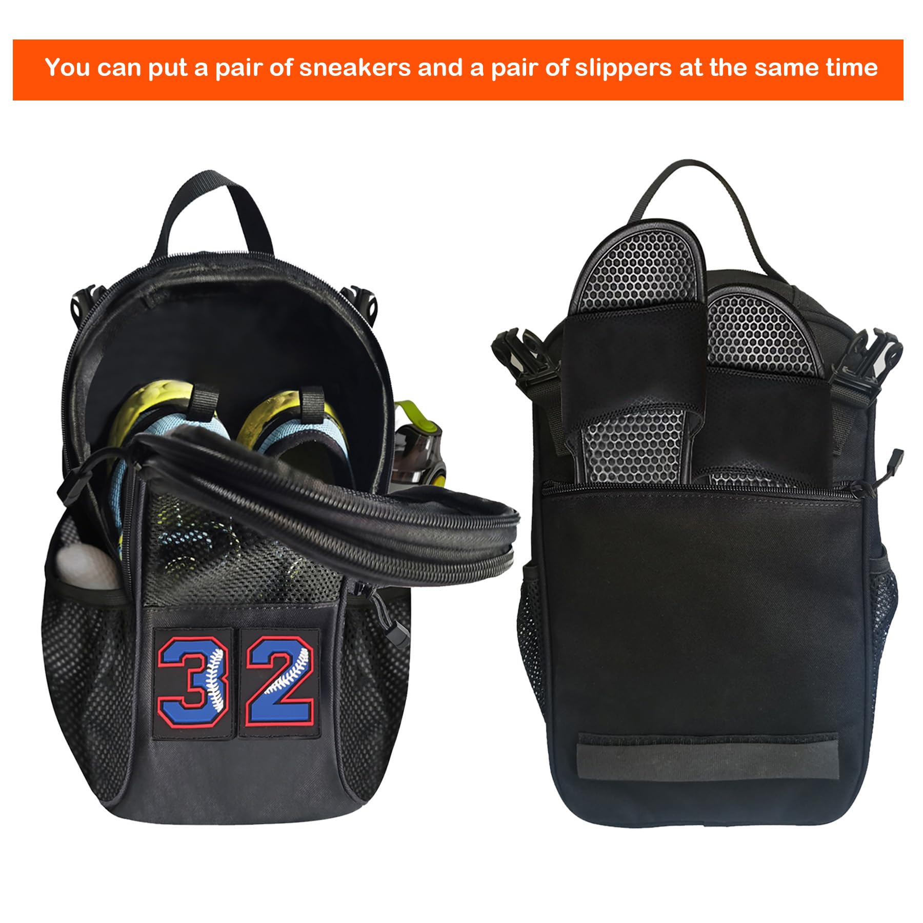 Premium Golf & Gym Shoe Bag with Side Accessory Pocket - Large Portable Travel Shoe Storage Pouch for Sports, Workouts & Travel - Zippered Black Shoe Organizer for Sneakers, Cleats & Socks (Perfect for Golfers, Gym Enthusiasts & Frequent Travelers)