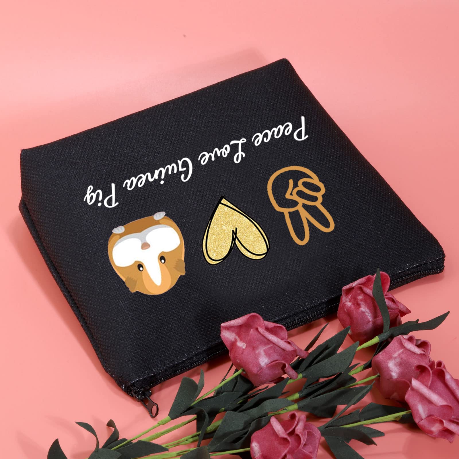 Guinea Pig Makeup Bag with Zipper - Cute Cavy Themed Cosmetic Pouch for Guinea Pig Lovers | Perfect Gift for Pet Owners, Travel & Daily Makeup Storage (Black)