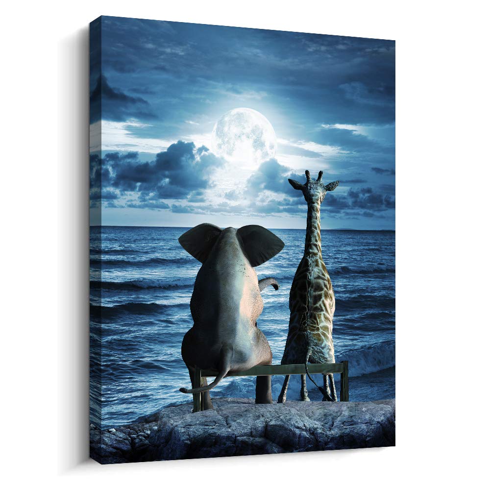 Modern Canvas Wall Art - Elephant & Ocean Abstract Painting for Bedroom, Living Room, Bathroom & Office Decor | Ready to Hang Home Wall Decorations | Perfect for Family Spaces & Work Environments