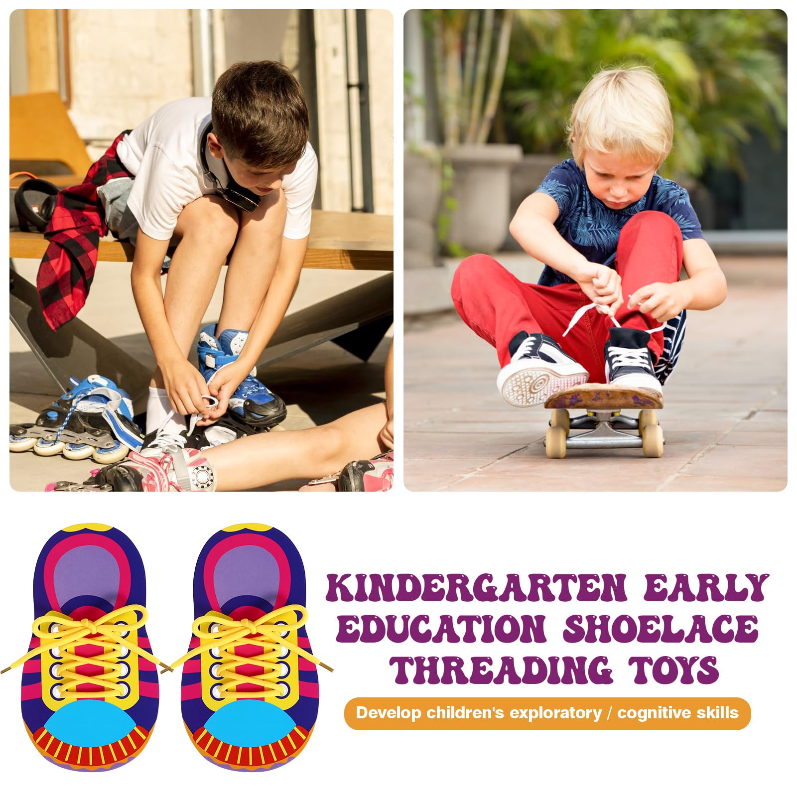 NUOBESTY Kids Learn to Tie Shoelaces Toy - 5 Sets Fine Motor Skills Teaching Toys for Toddlers & Preschoolers - Early Educational Lacing Activity for Shoe Tying Practice at Home or School
