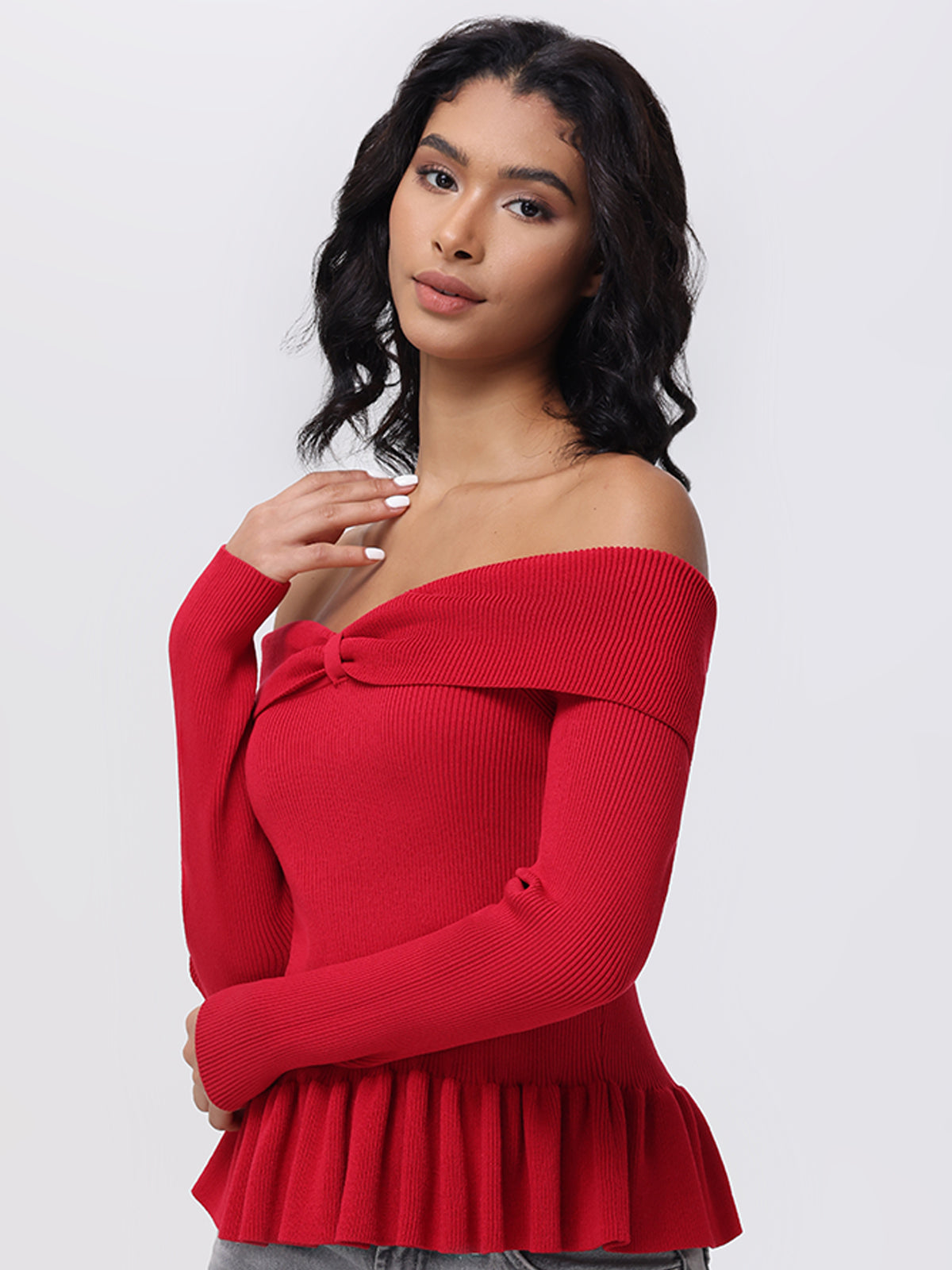 Morgan Off Shoulder Peplum Sweater for Women - Elegant Knit Top for Casual Wear, Date Night & Office Outfits | Trendy Fall Winter Fashion