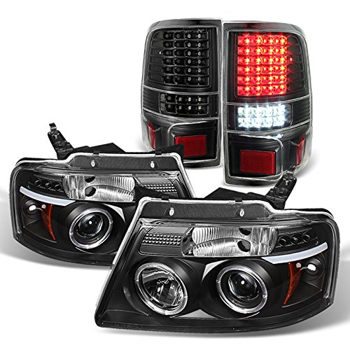 AKKON Black Halo Projector LED Headlights & Full LED Tail Lights for 2004-2008 Ford F150 F-150 - Upgrade Your Truck's Style & Night Visibility for Off-Roading & City Driving