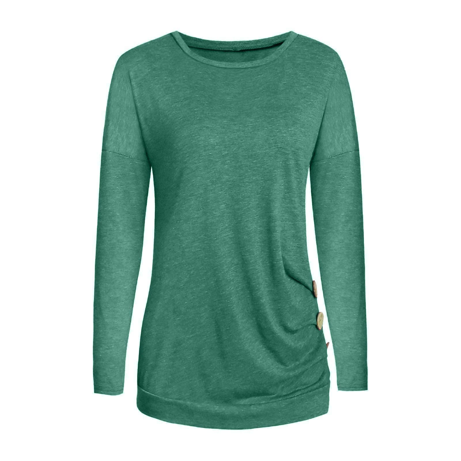 Women's Long Sleeve Tunic Shirts - Casual Crewneck Blouse with Side Buttons | Loose Fit Comfort Top for Belly Coverage | Perfect for Work, Travel & Everyday Wear