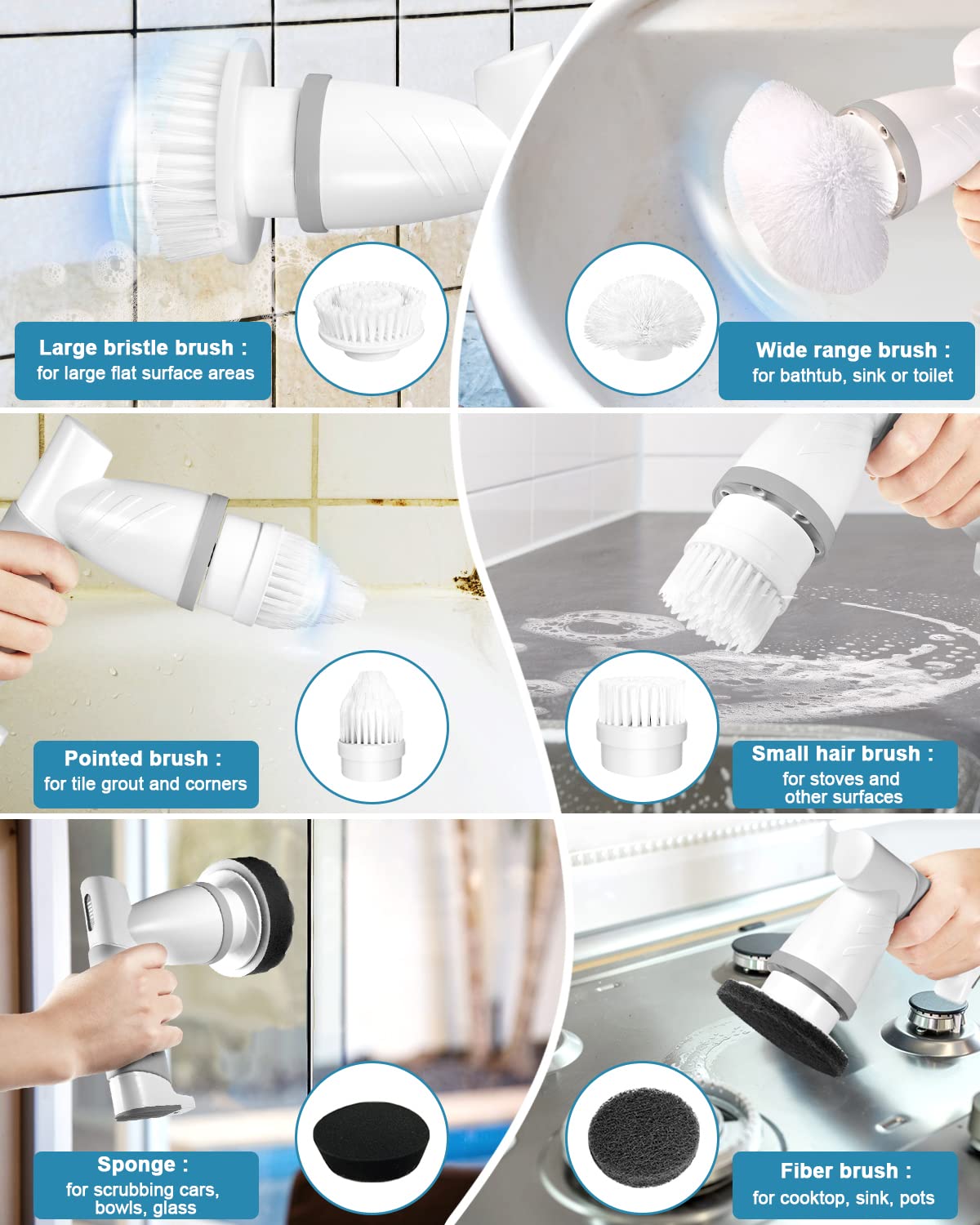 SZFIXEZ Electric Spin Scrubber - Cordless Power Scrubber with 2 Speed Settings & 9 Interchangeable Brush Heads for Deep Cleaning Bathroom, Kitchen, Tile, Floor, Car, Shower (Perfect for Stubborn Grime & Hard-to-Reach Areas)