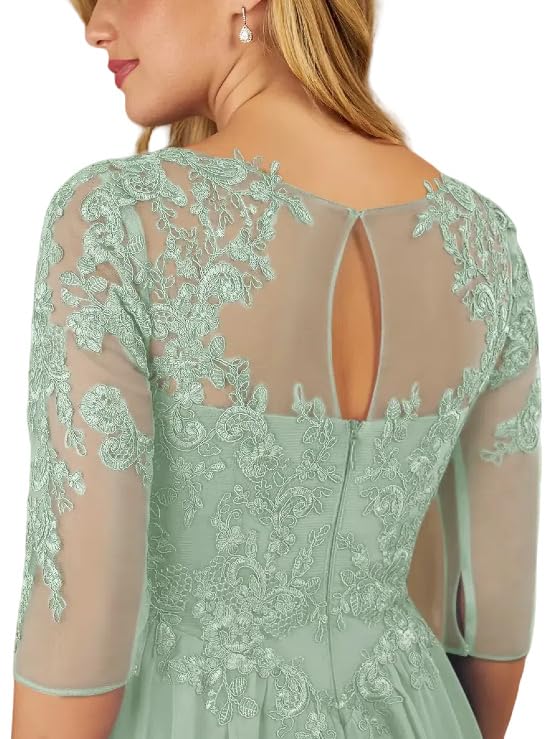Elegant Chiffon Mother of The Bride Dress with Crew Neck & 1/2 Sleeves - 2024 Formal Wedding Guest & Prom Gown for Special Occasions