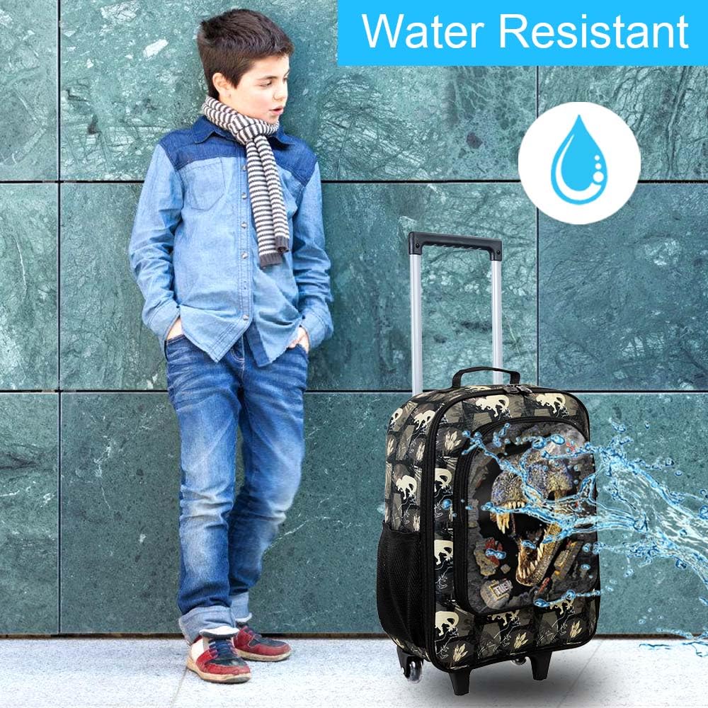 2Pcs Boys Suitcase Set with Wheels - Kids Rolling Carry-On Luggage & Dinosaur Travel Backpack for Toddlers (Black) | Perfect for Air Travel, Road Trips & School Adventures