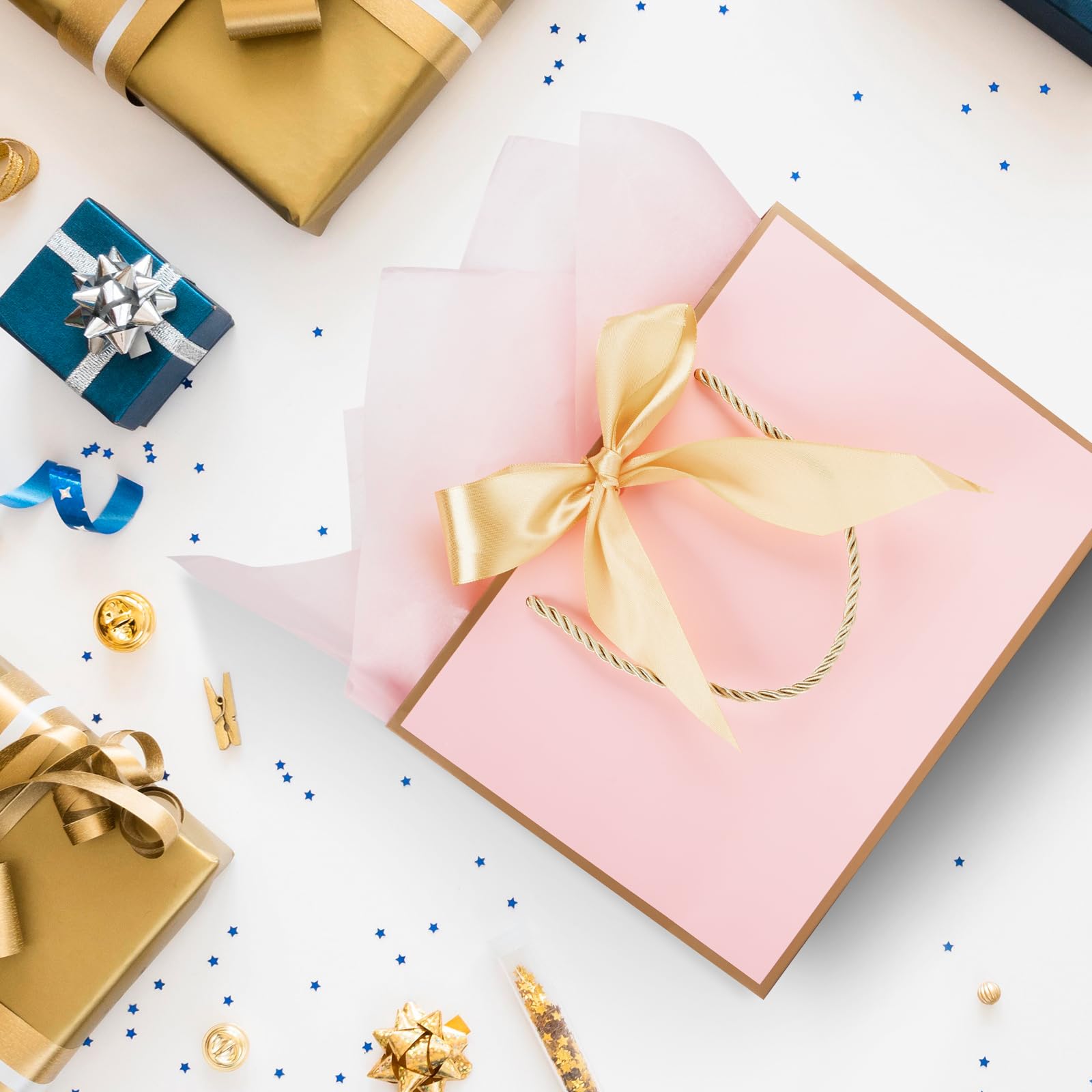 Premium 2-Pack Pink & Gold Gift Bags with Tissue Paper & Cards - 11