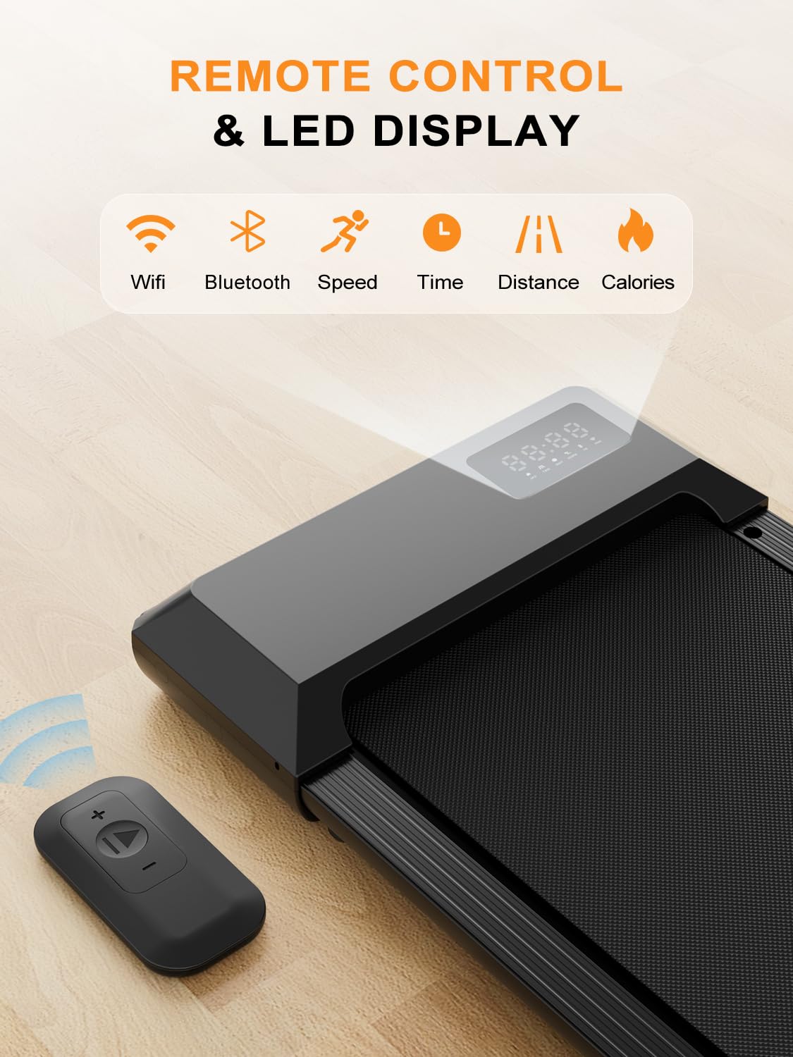 DeerRun Under Desk Treadmill - 2.5HP Quiet Portable Walking Pad for Home Office with APP/Remote Control & LED Display | No Installation Needed | Perfect for Workouts While Working or Watching TV