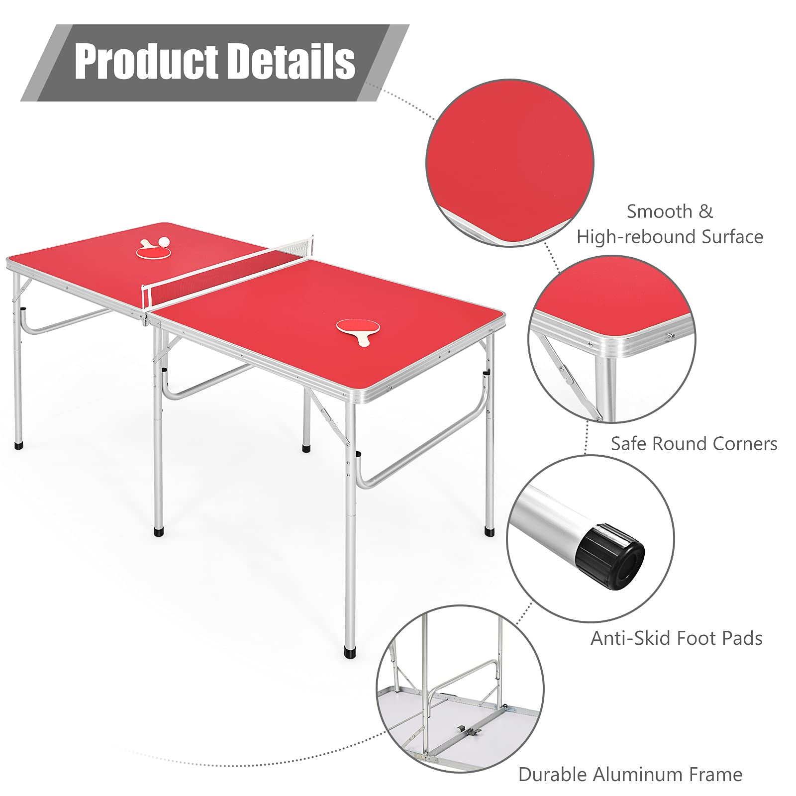 Goplus Foldable Ping Pong Table - 100% Preassembled Indoor Outdoor Table Tennis Set with Net, 2 Paddles & Balls | Portable Game Table for Backyard, Basement, Office & Party Fun