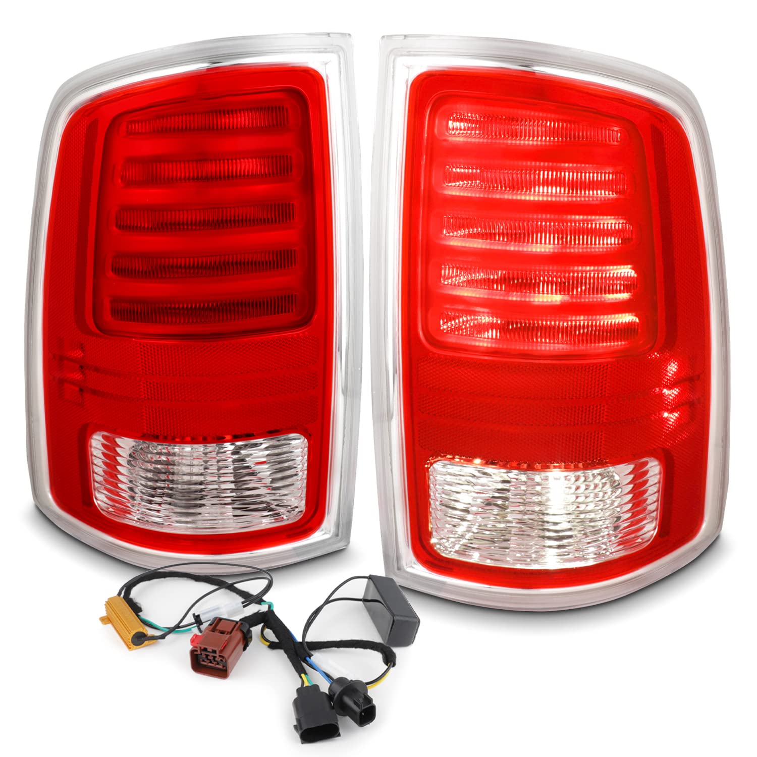 AKKON LED Headlights & Tail Lights for 2013-2018 Ram 1500/2500/3500 - DRL Halo Projector Smoke Headlight & Red LED Taillamp with Wiring Kit - Upgrade for Off-Road, Night Driving & Custom Look