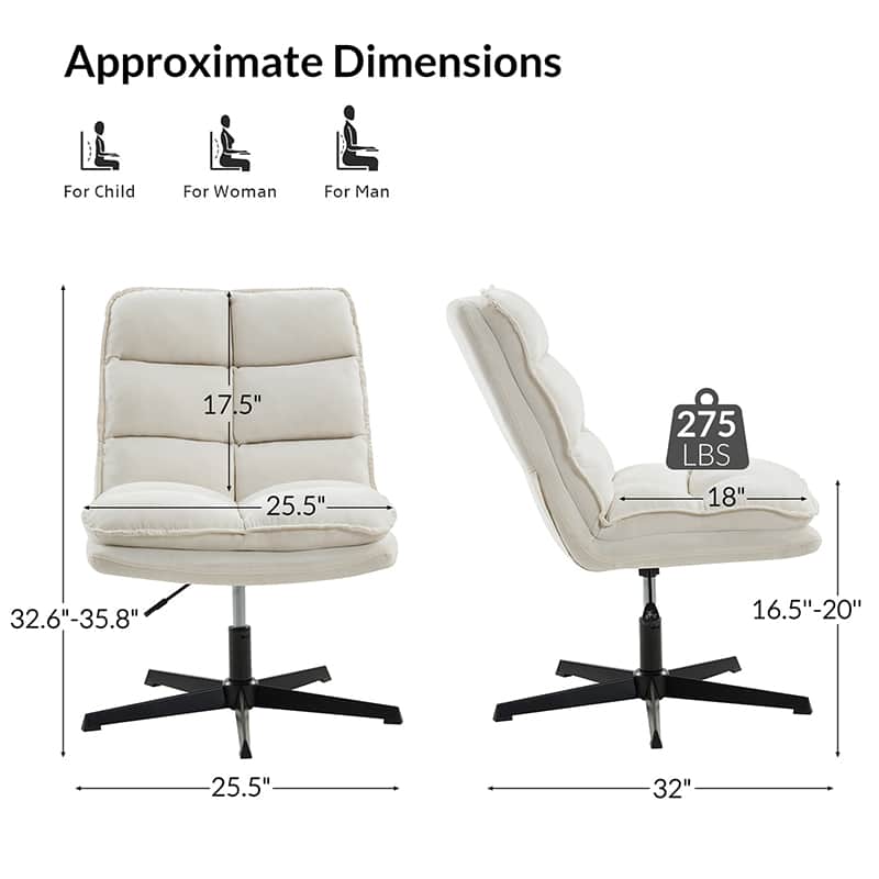 Simon Armless Office Chair with Thick Cushion - Ergonomic Comfort for Home Office, Study, and Workspace - Perfect for Long Hours of Sitting